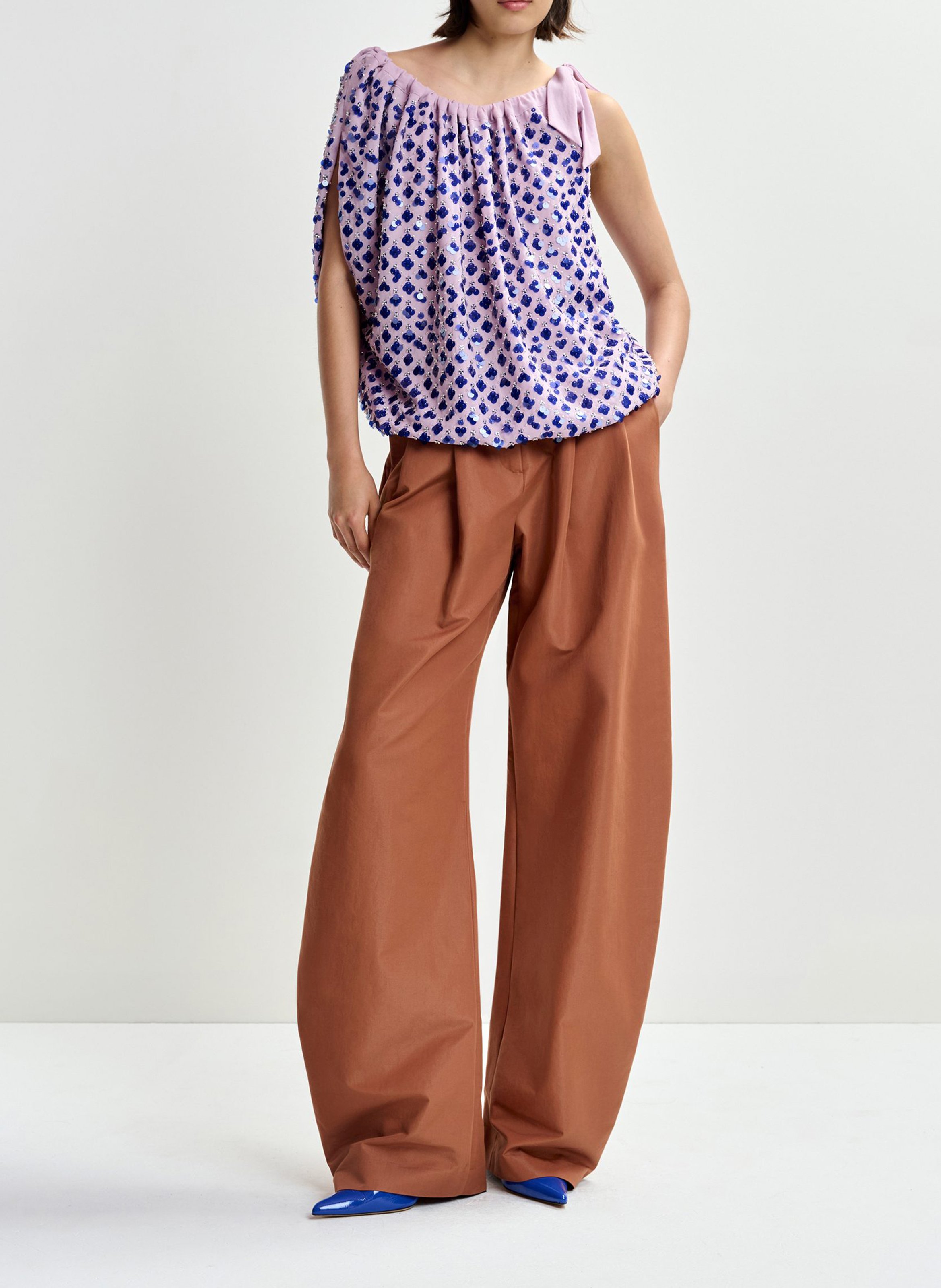 Top oversize col rond imprimé Jocelyn ESSENTIEL ANTWERP Violet