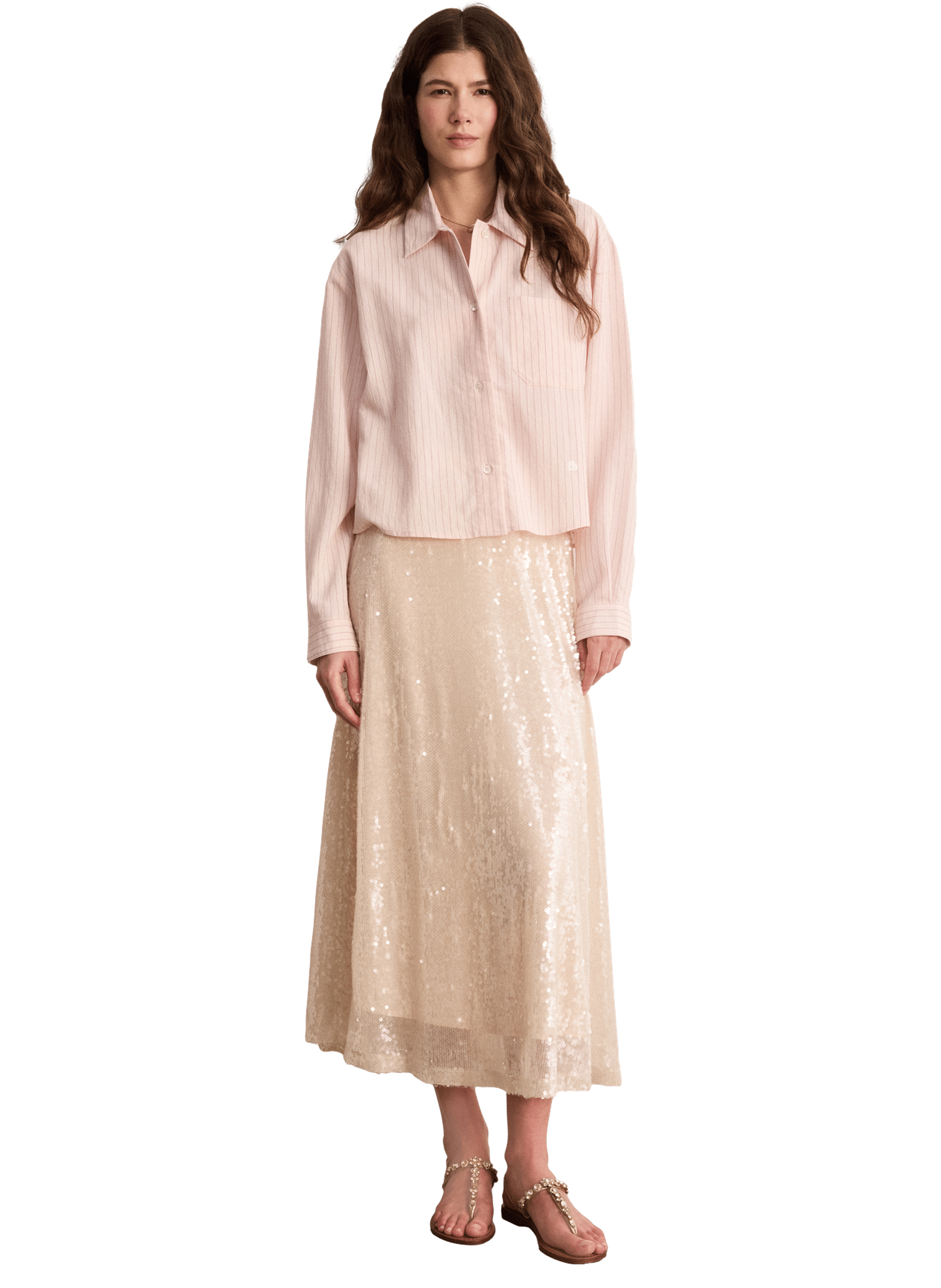 Chemise courte à rayures - cassia PABLO Beige