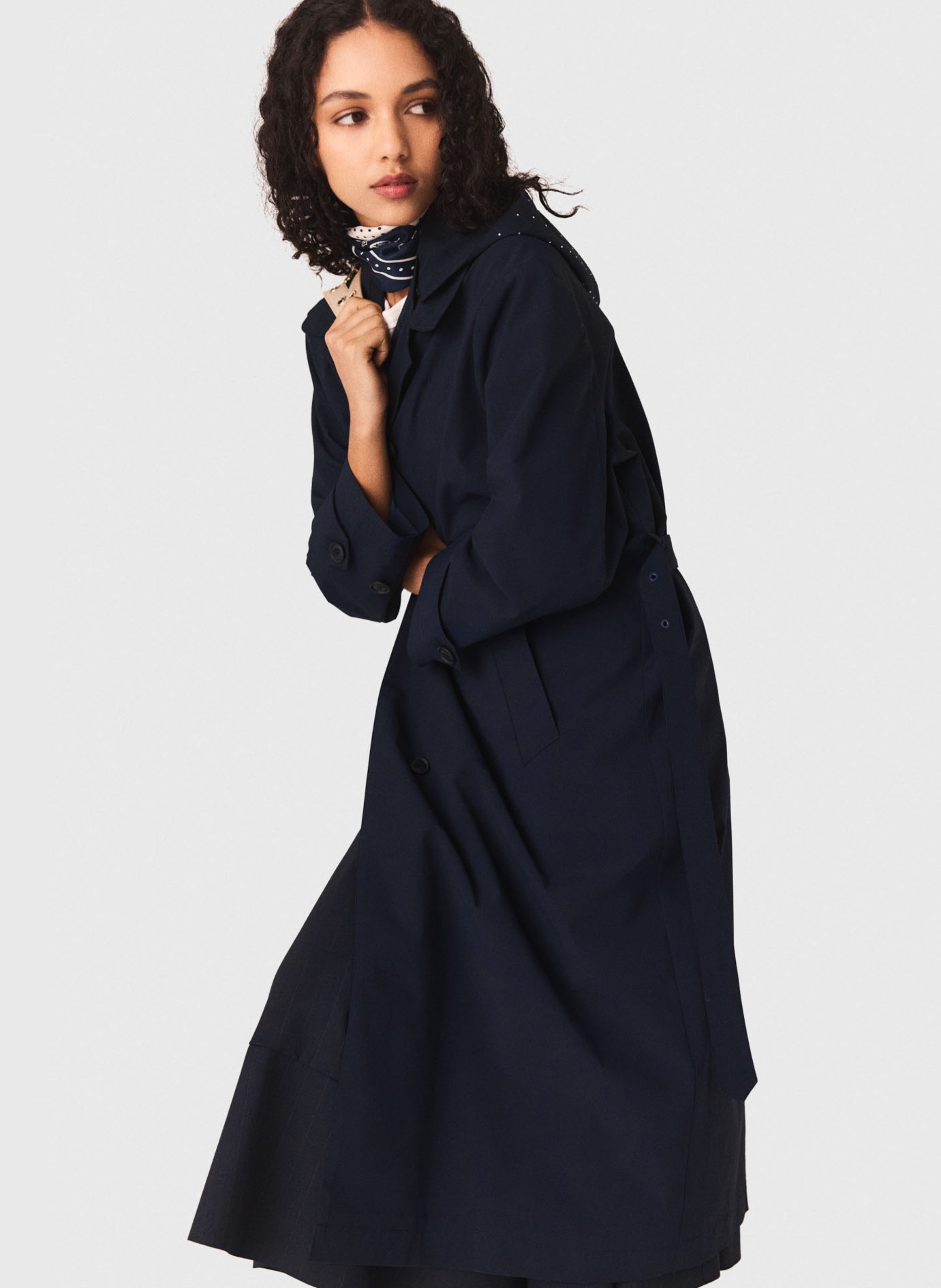 Trench à capuche ceinturé MAJE Bleu