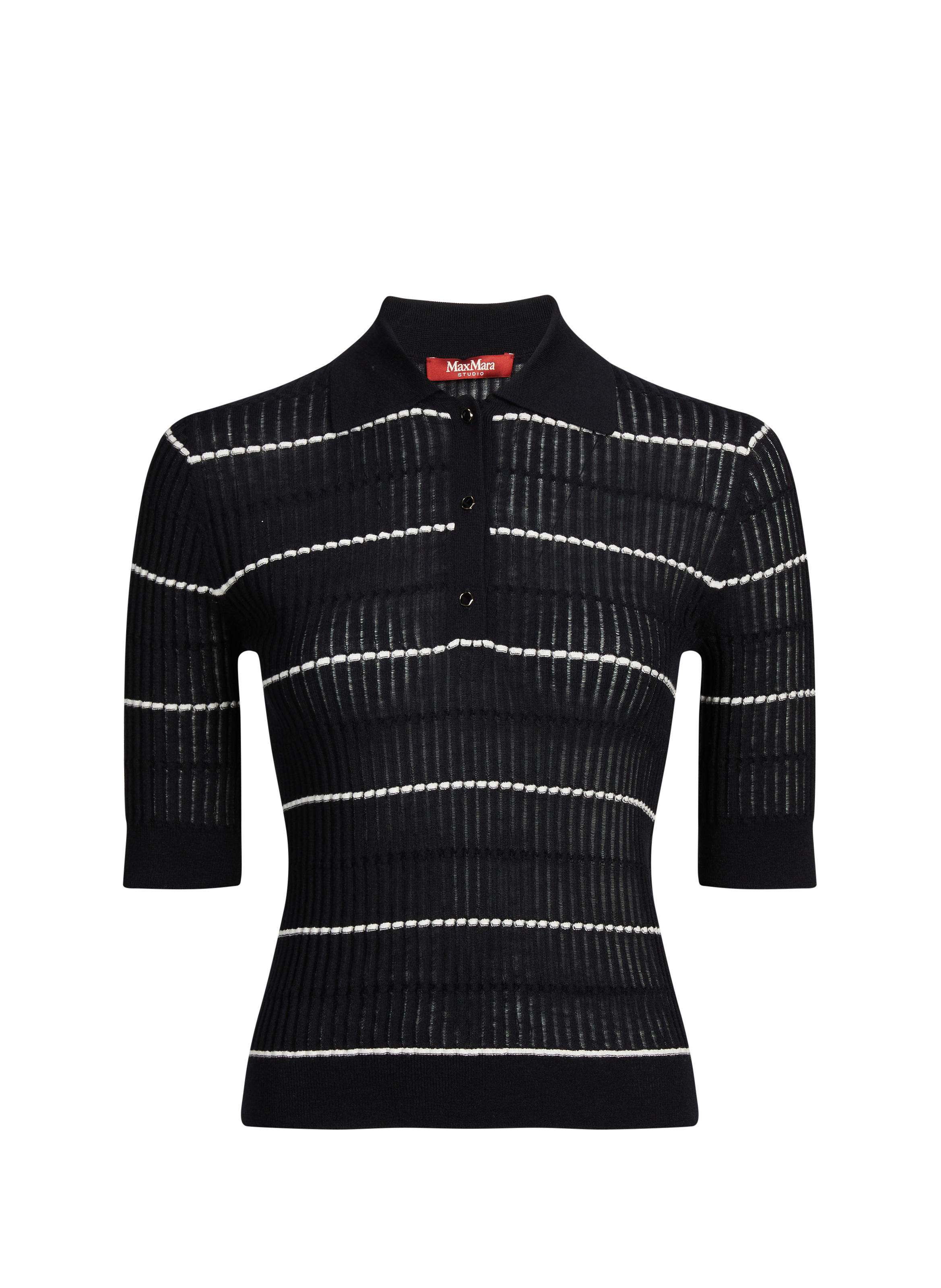 Pull col polo à rayures en soie et laine vierge MAX MARA STUDIO Bleu