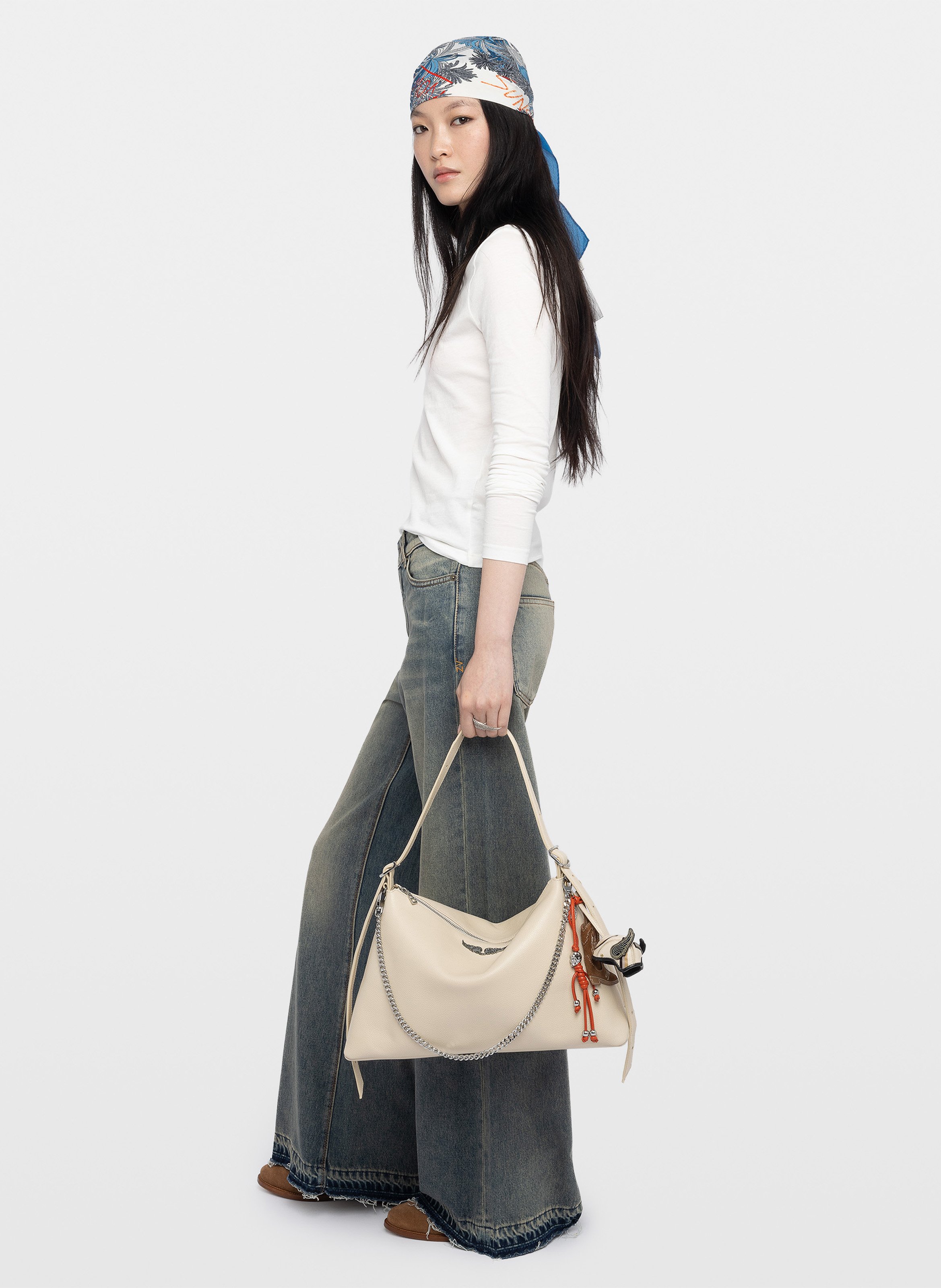 Tee-shirt col tunisien à broche décorative tina ZADIG&VOLTAIRE Blanc