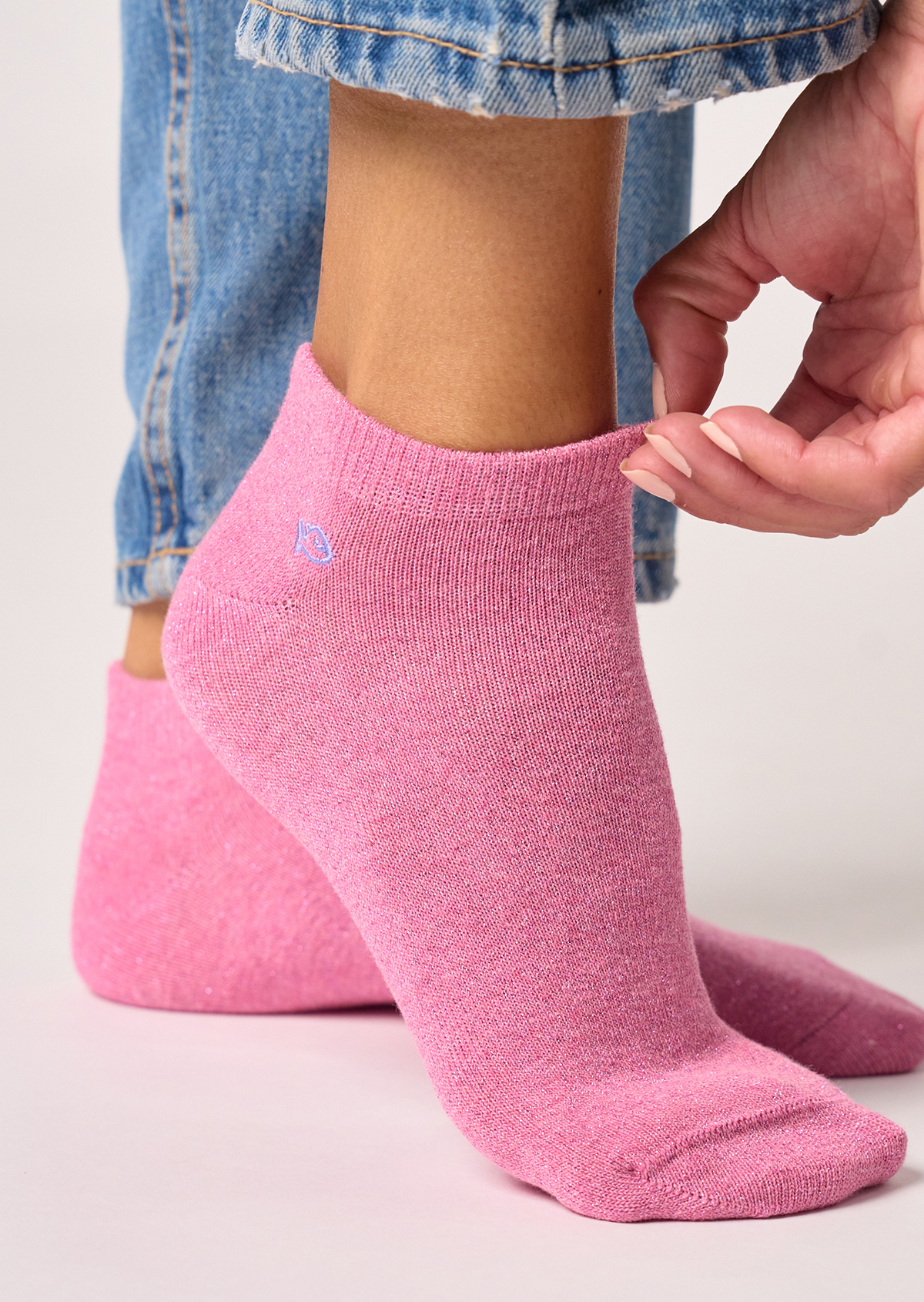 Socquettes pailletées en coton peigné unies BILLYBELT Rose