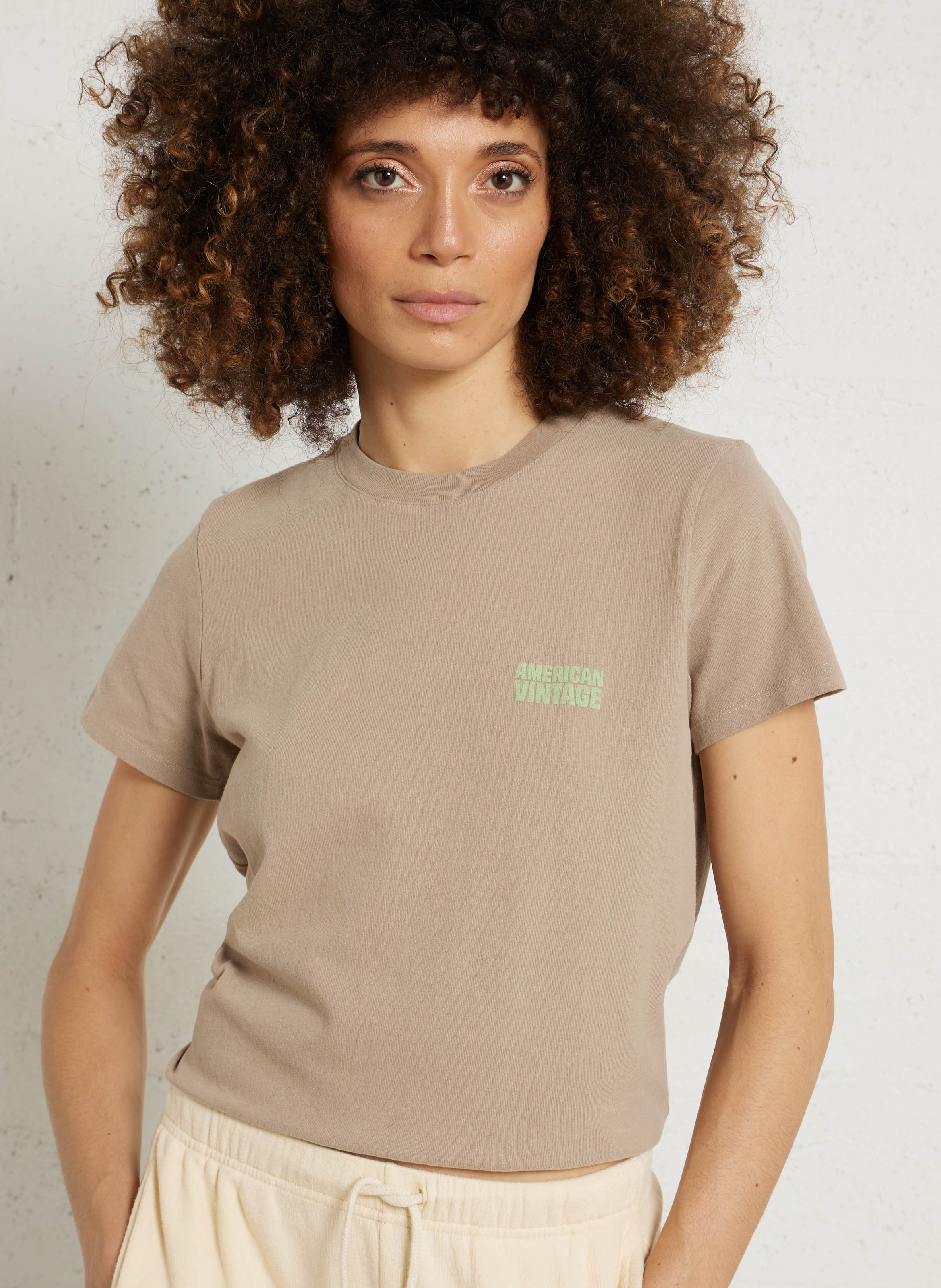 Tee-shirt droit col rond en coton ykobow AMERICAN VINTAGE Gris