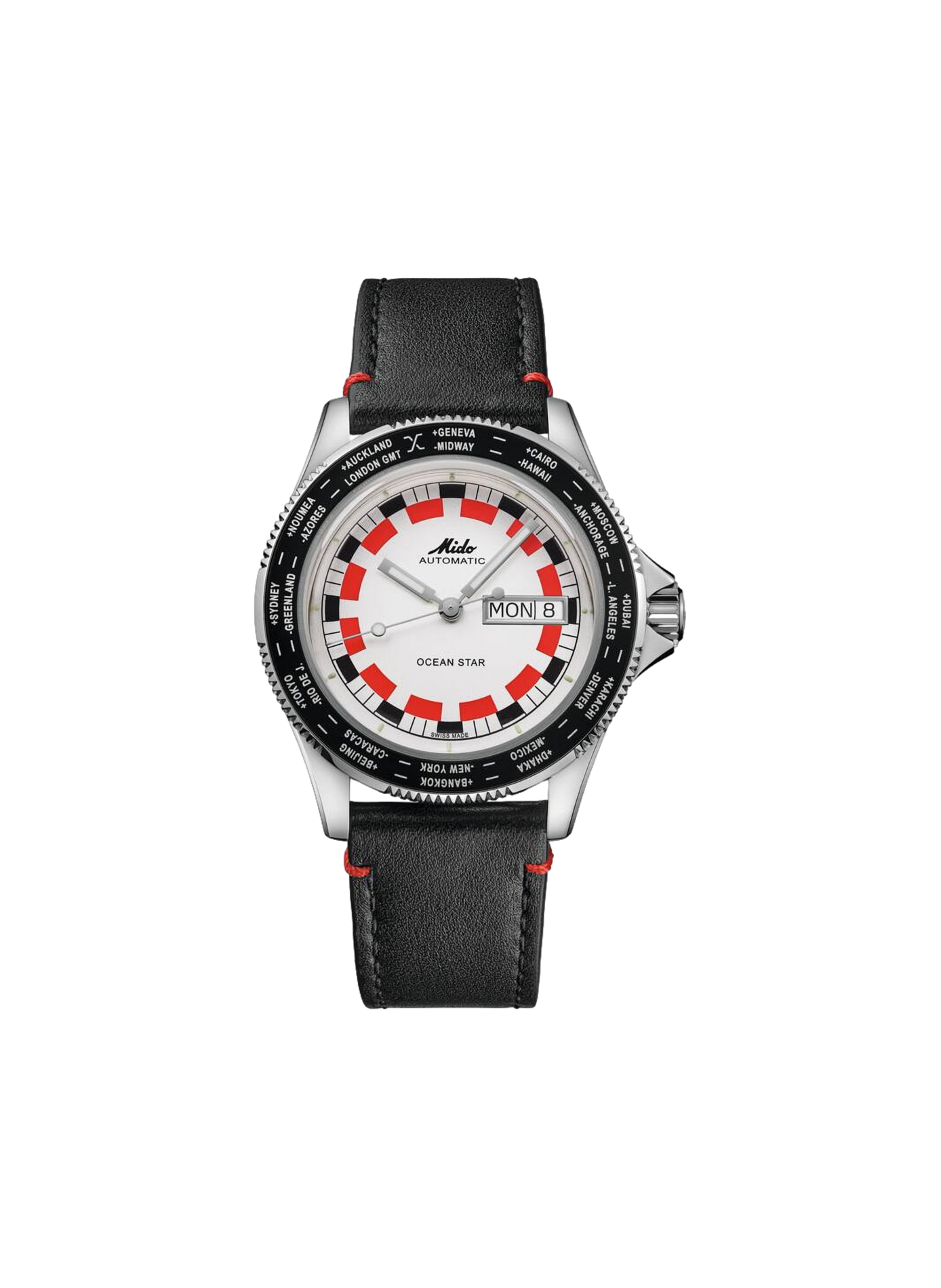 Montre analogique Ocean Star en cuir de bovin MIDO Argent