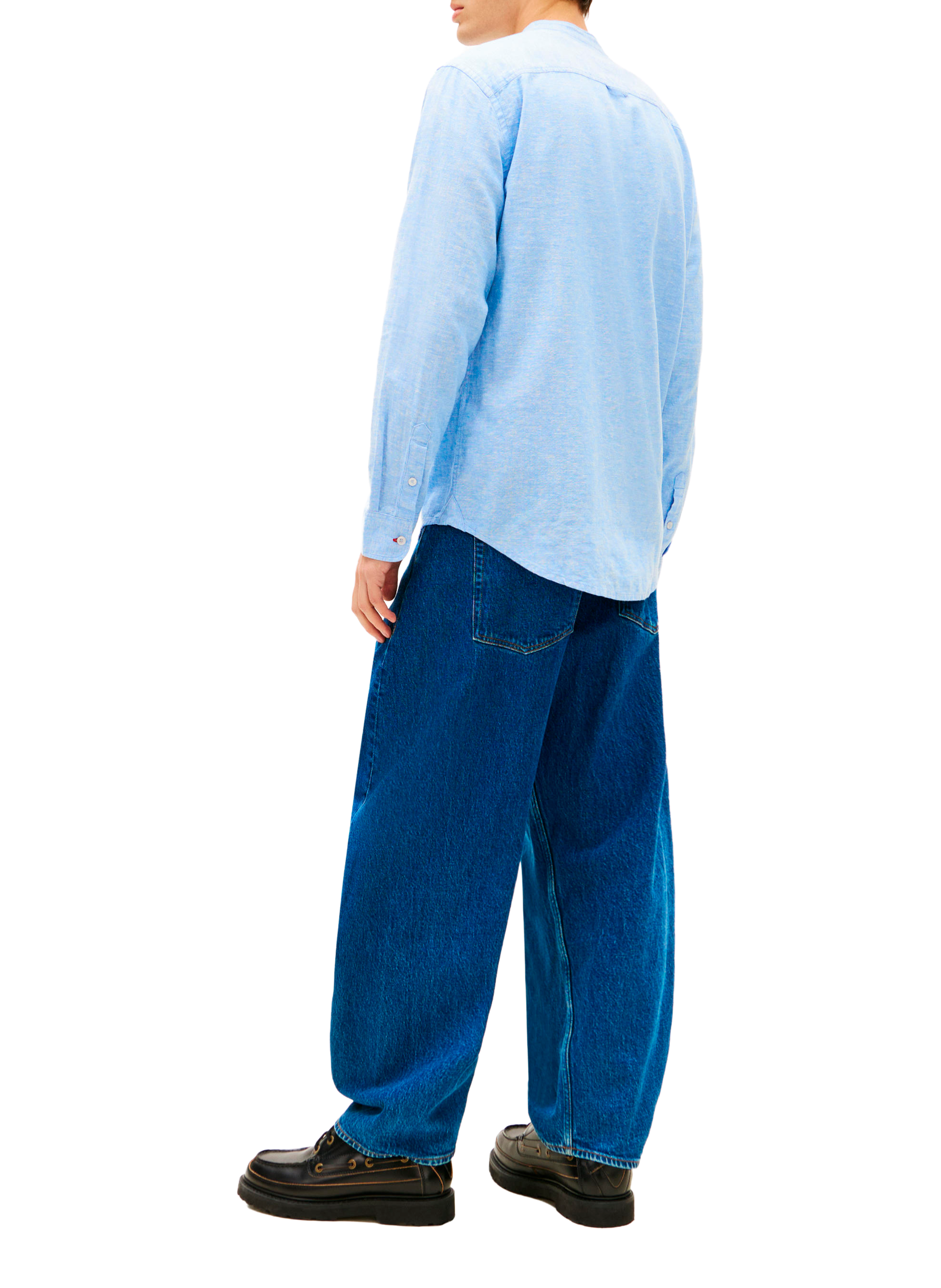 Shirt with a mandarin collar in linen and cotton TOMMY HILFIGER Blue