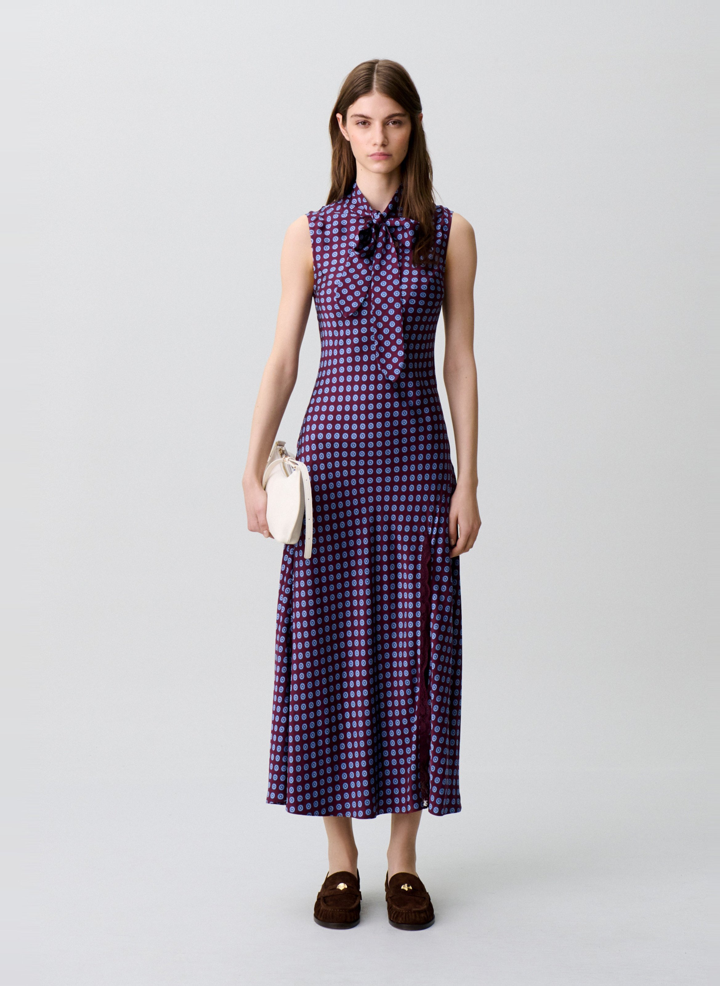 Robe longue imprimée col lavallière CLAUDIE PIERLOT Rouge