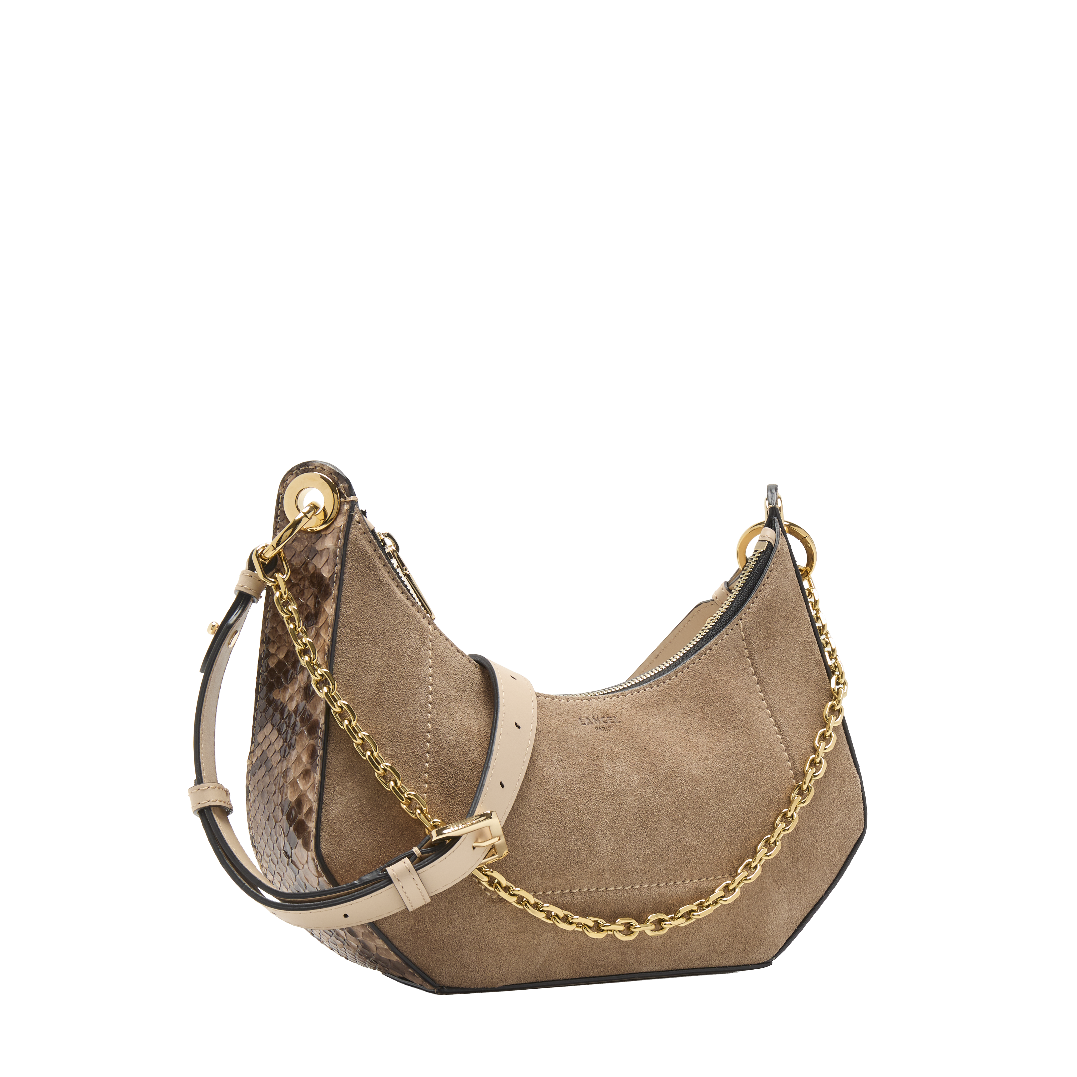 Lancel Croisette tas in suède & python print: kalfssuède, glad leer & python. LANCEL Beige