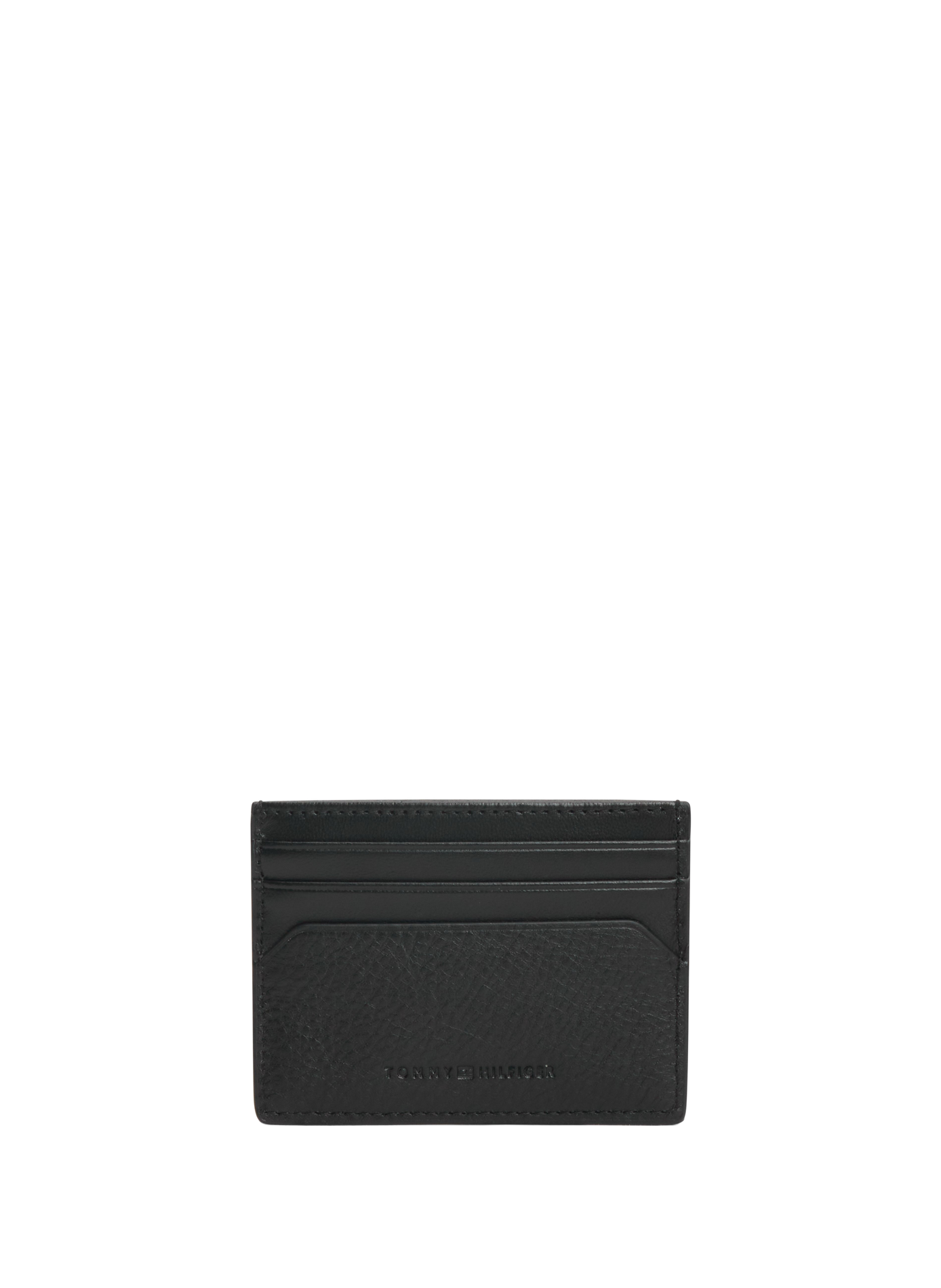 Textured leather card holder with metallic logo TOMMY HILFIGER Black