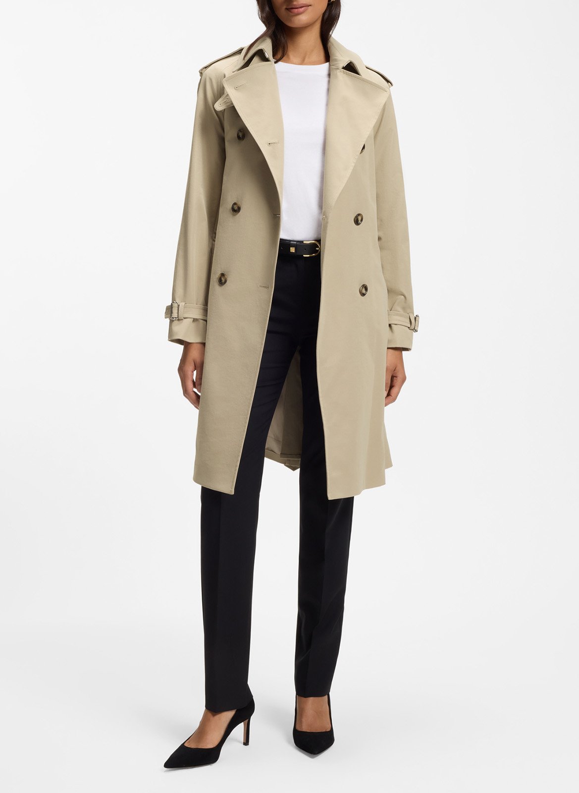 Trench mi-long ceinturé uni BOSS Beige