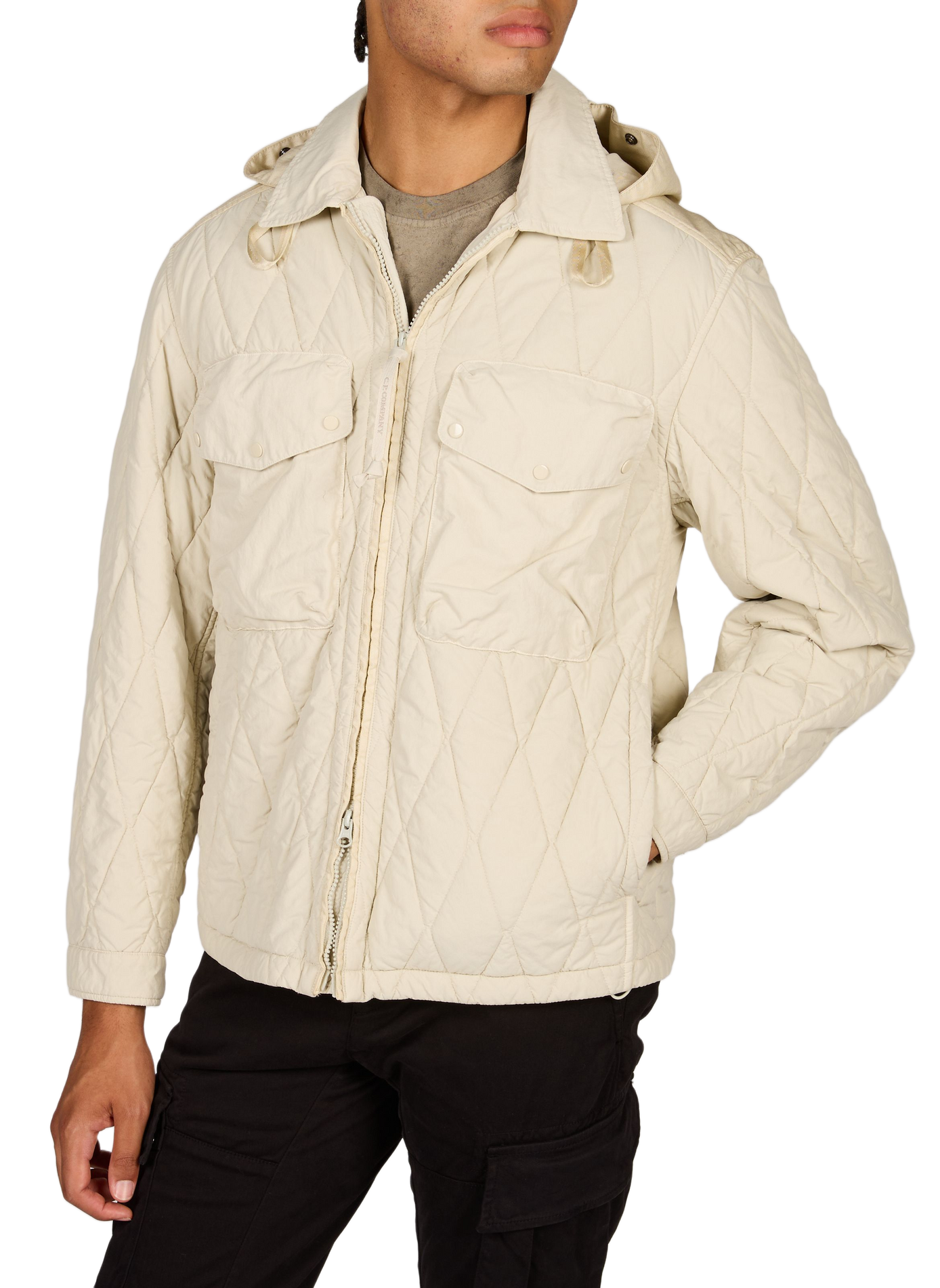 Blouson matelassé à capuche avec lunettes intégrées CP COMPANY Beige
