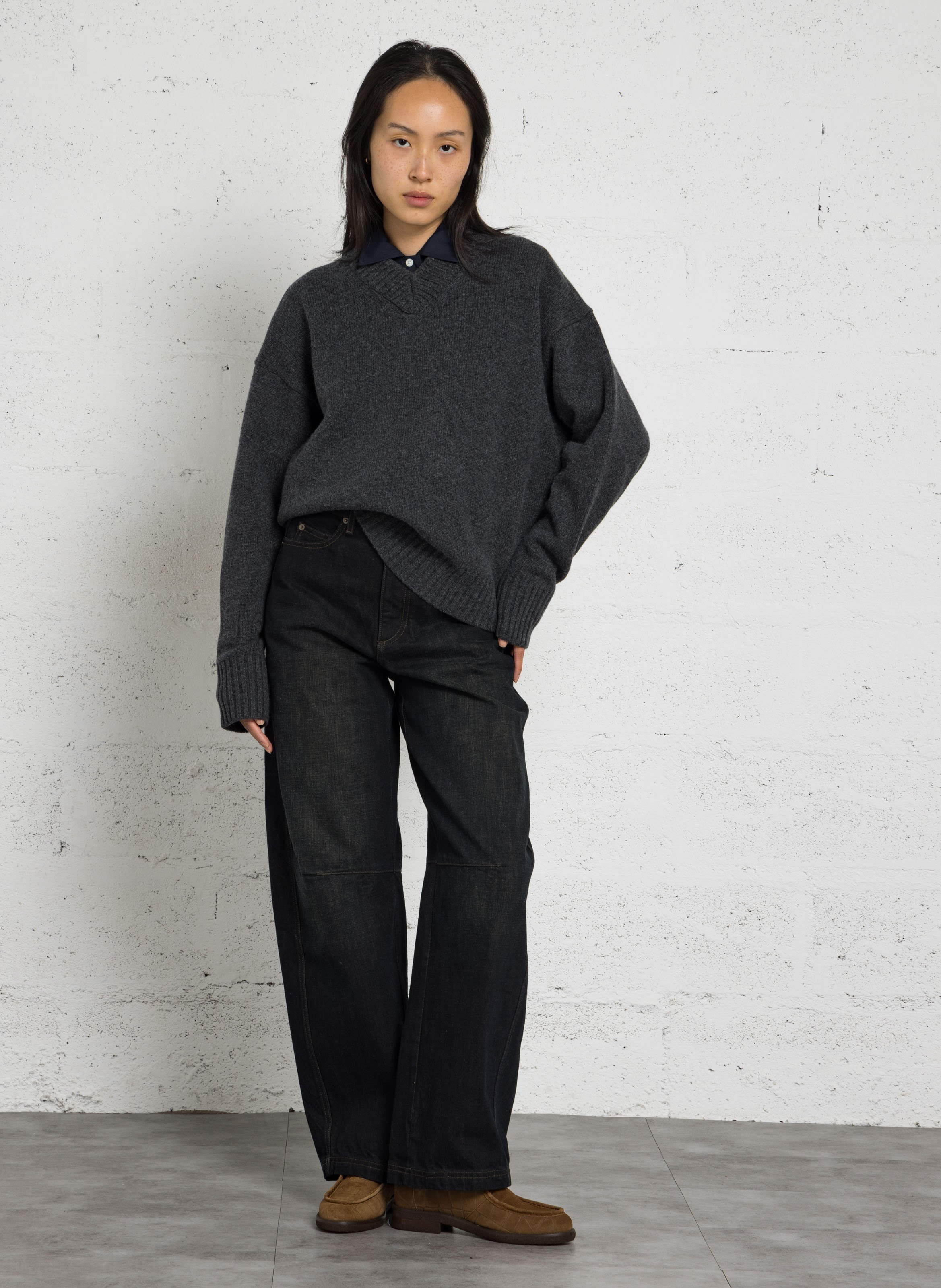 Pull oversize col v en laine julie SOEUR Gris