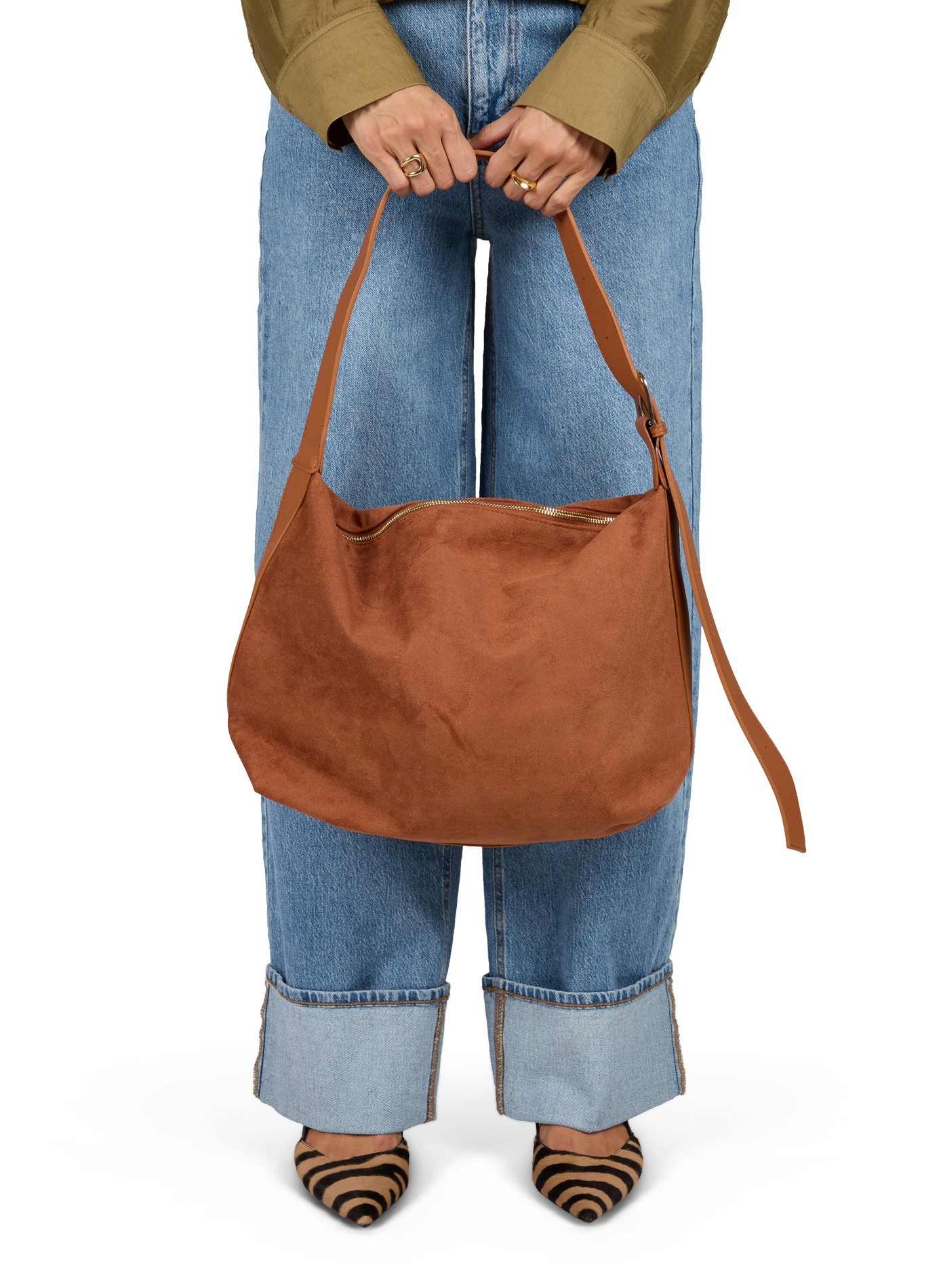 Schultertasche mit Reißverschluss und Wildleder-Effekt AU PRINTEMPS PARIS Braun