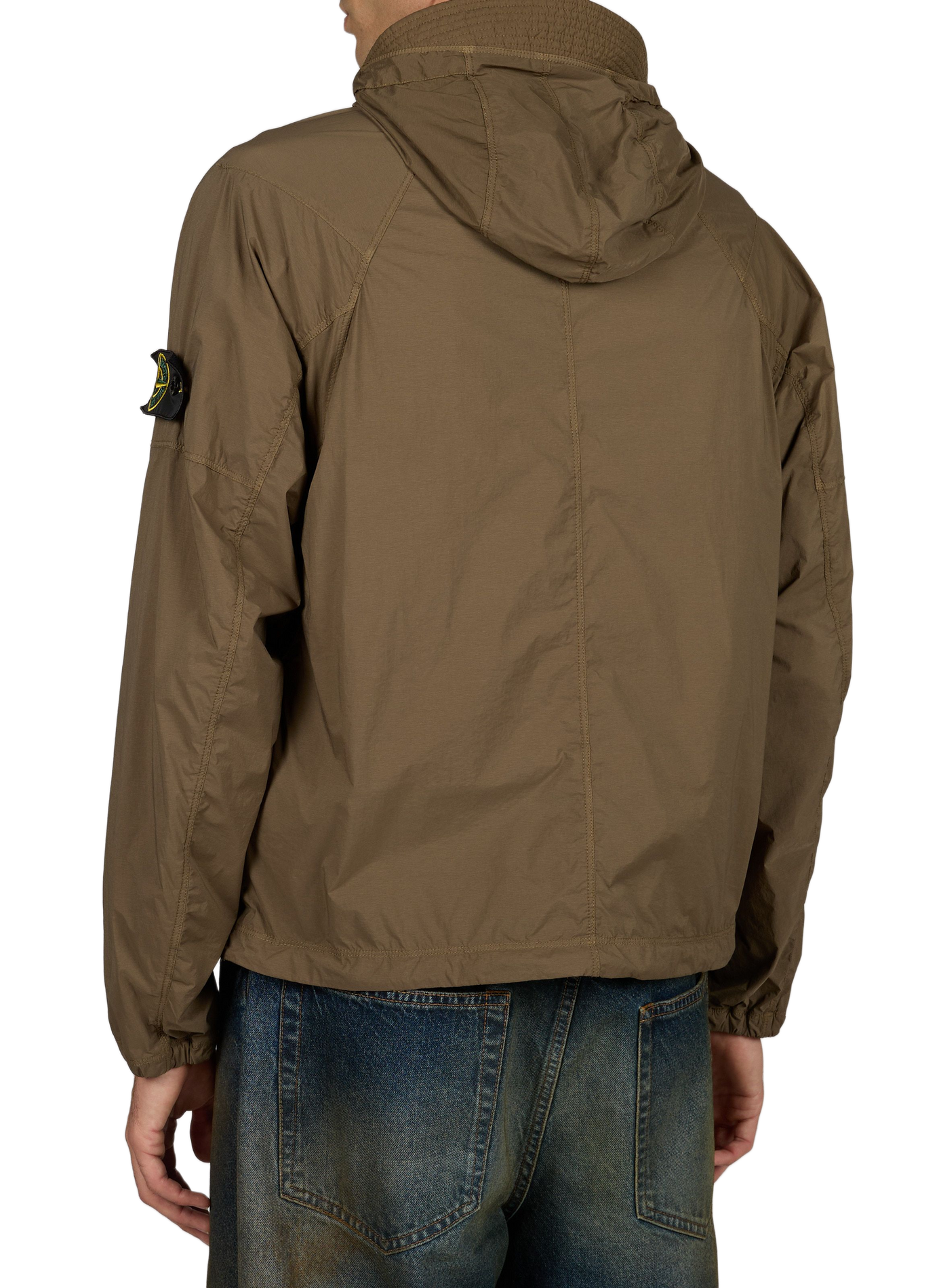 Straight zip-up hooded jacket STONE ISLAND Khaki