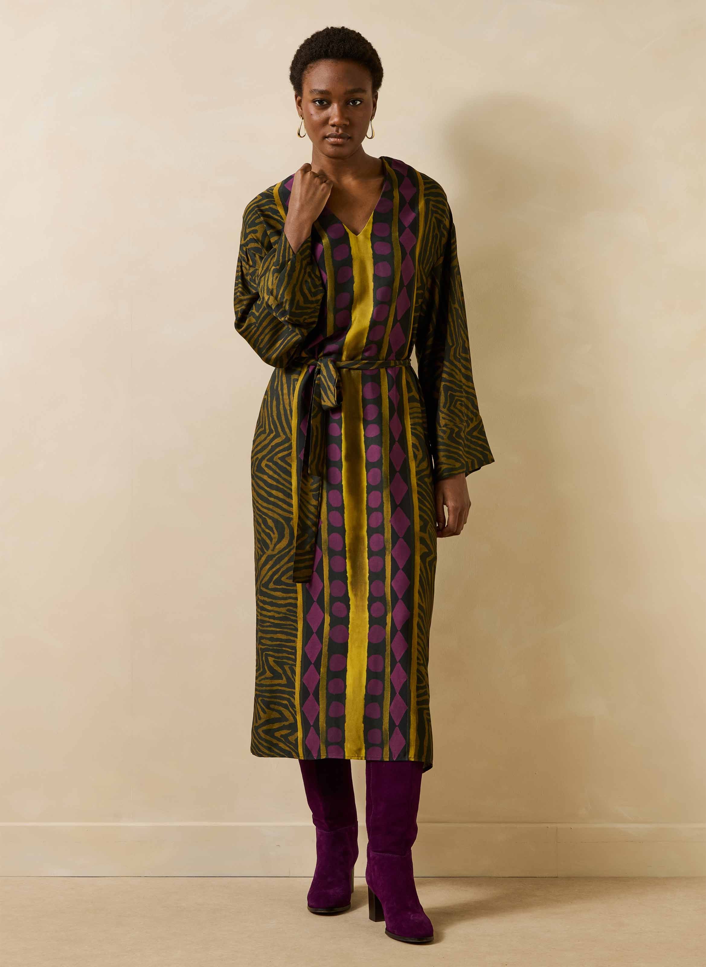 Lange jurk met print en ceintuur LA FEE MARABOUTEE Veelkleurig