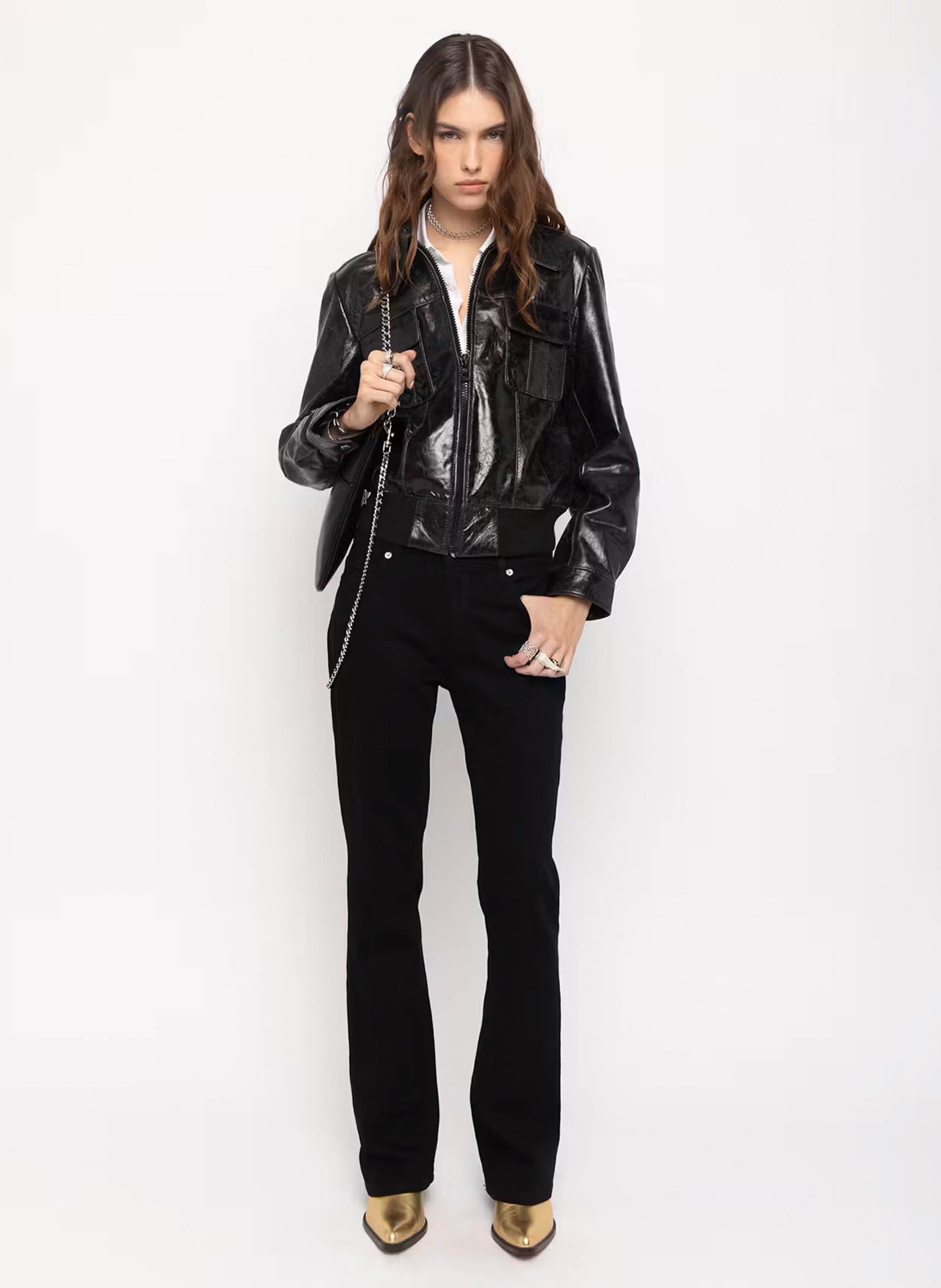 Blouson droit zippé en cuir veramy ZADIG&VOLTAIRE Noir