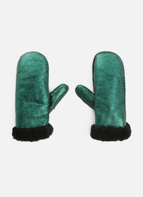Iridescent leather mittens Green by SAISON 1865 SAISON 1865 Iridescent leather mittens Green