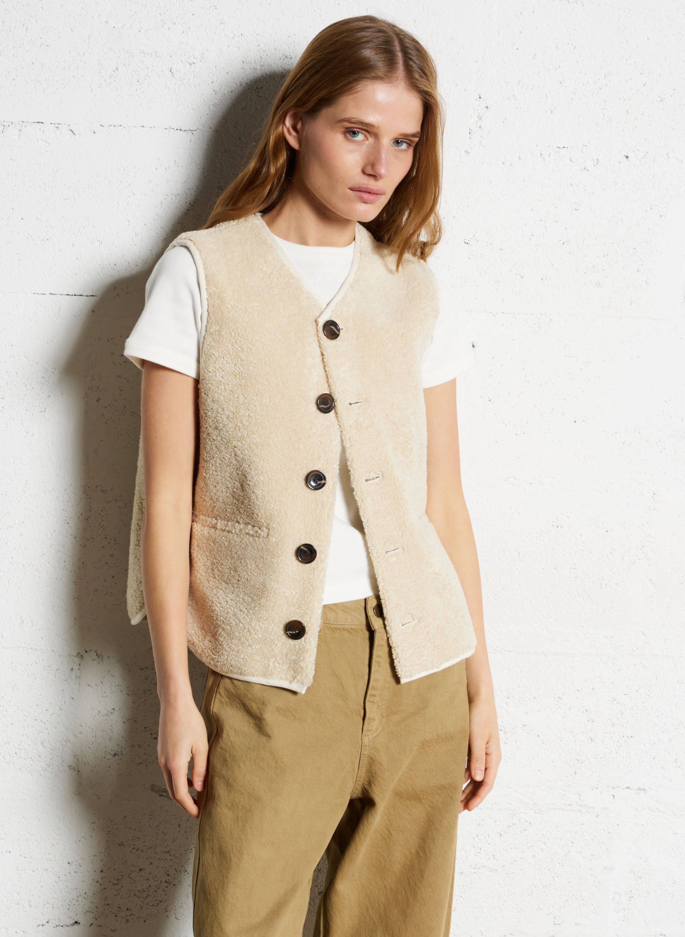 Gilet sans manches aspect mouton fusil SOEUR Beige