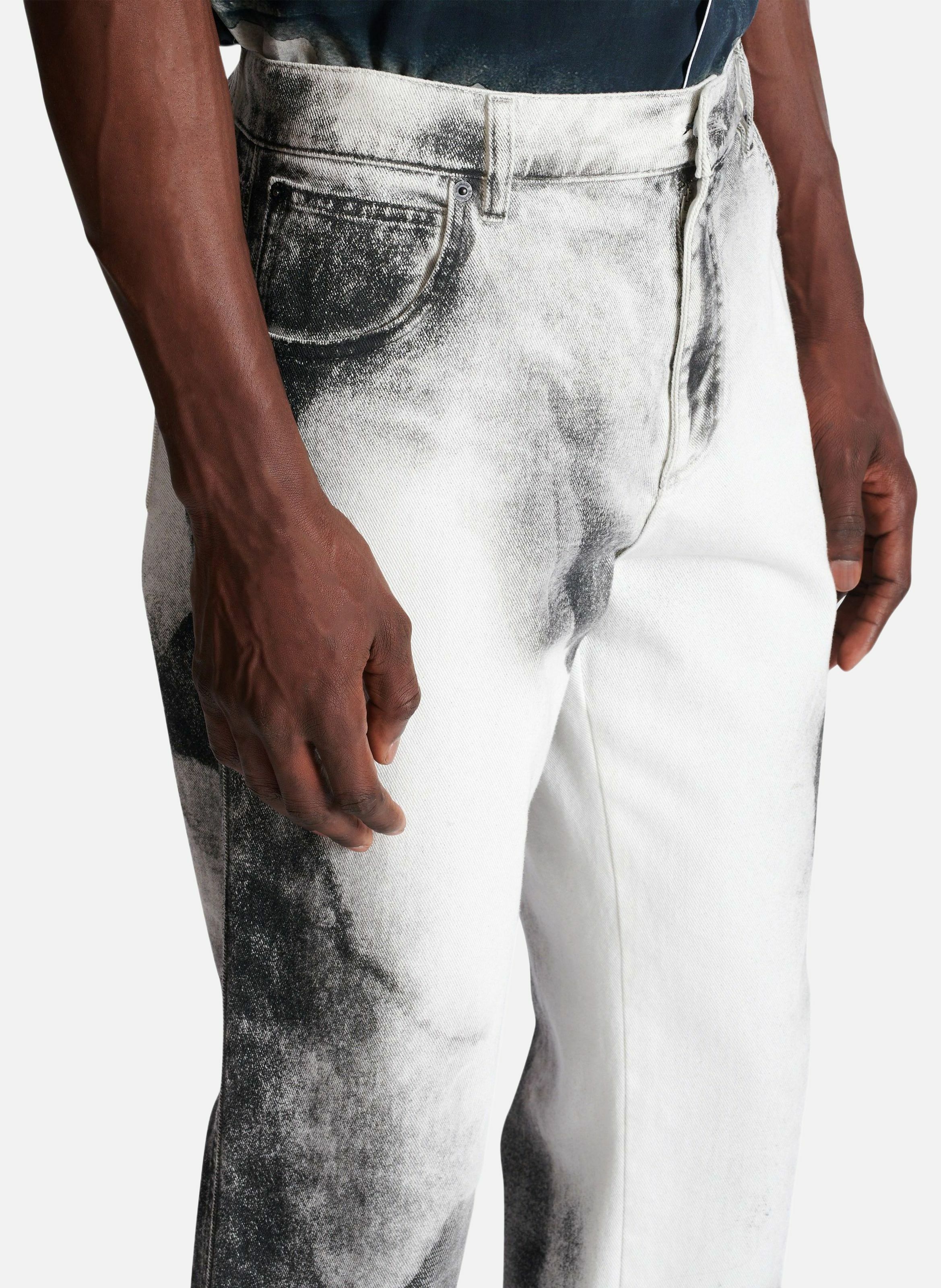 Jean regular en denim imprimé moon BALMAIN Blanc