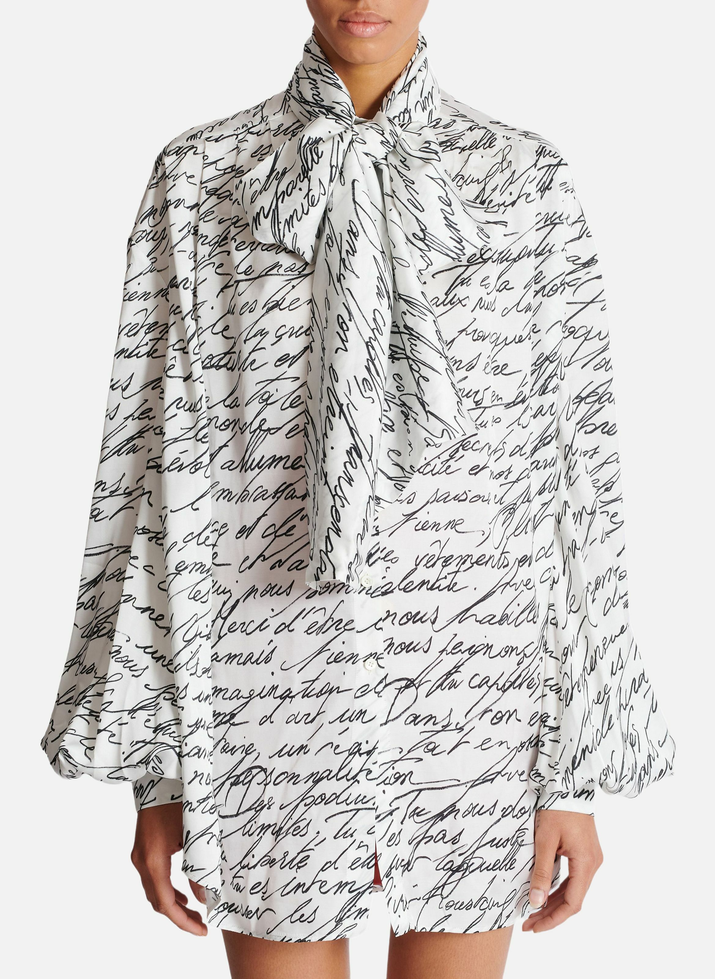 Chemise à col lavallière imprimée « lettre d'amour » BALMAIN Blanc