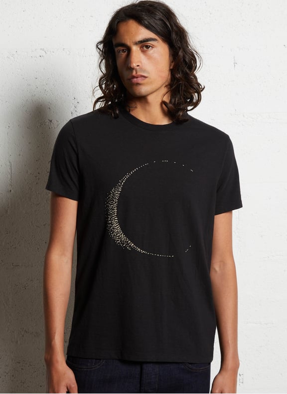 Tee-shirt droit à broderie lune Noir by IKKS IKKS Tee-shirt droit à broderie lune Noir