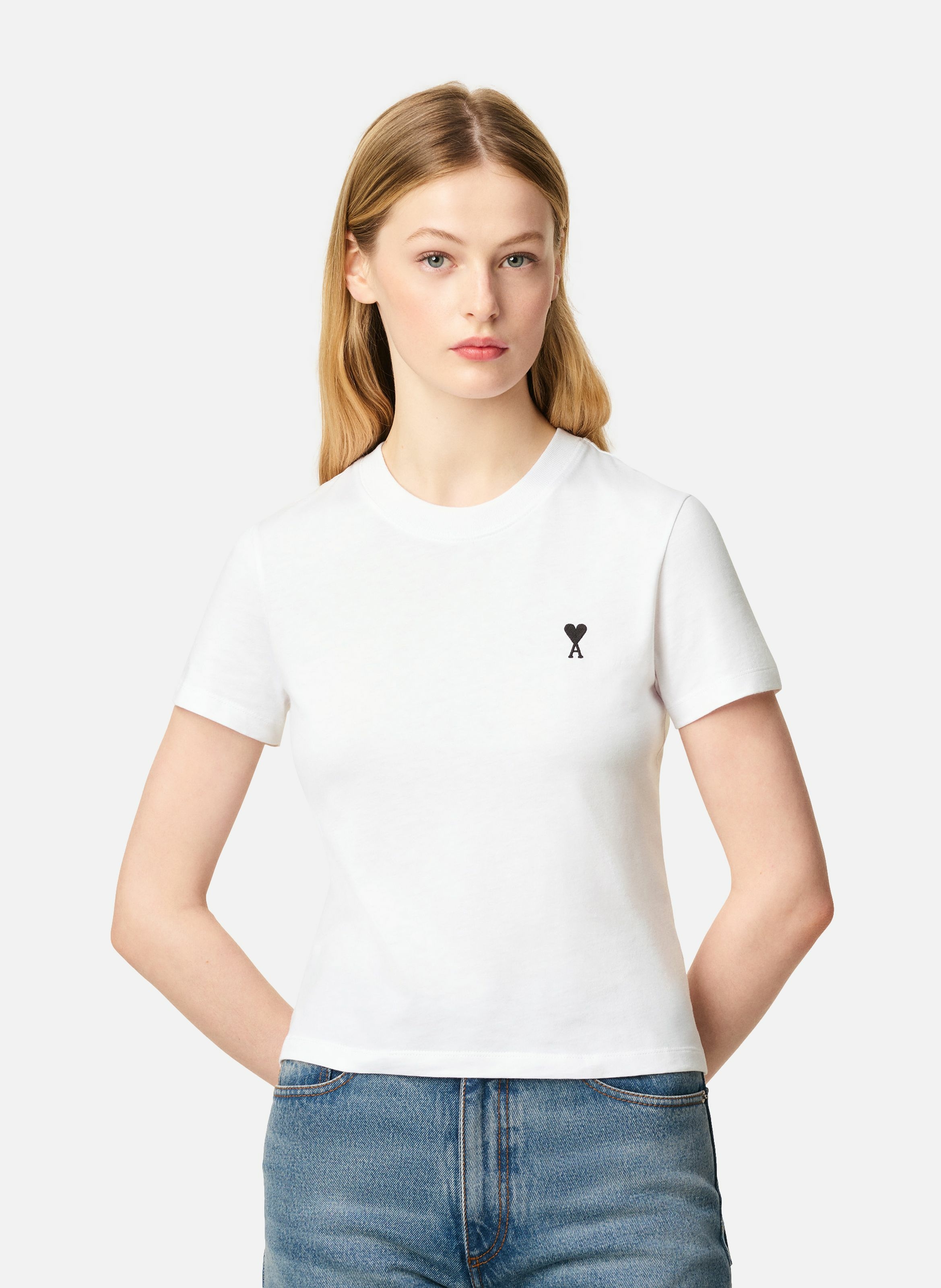 AMI PARIS T-shirt ami de coeur croppé en coton Blanc