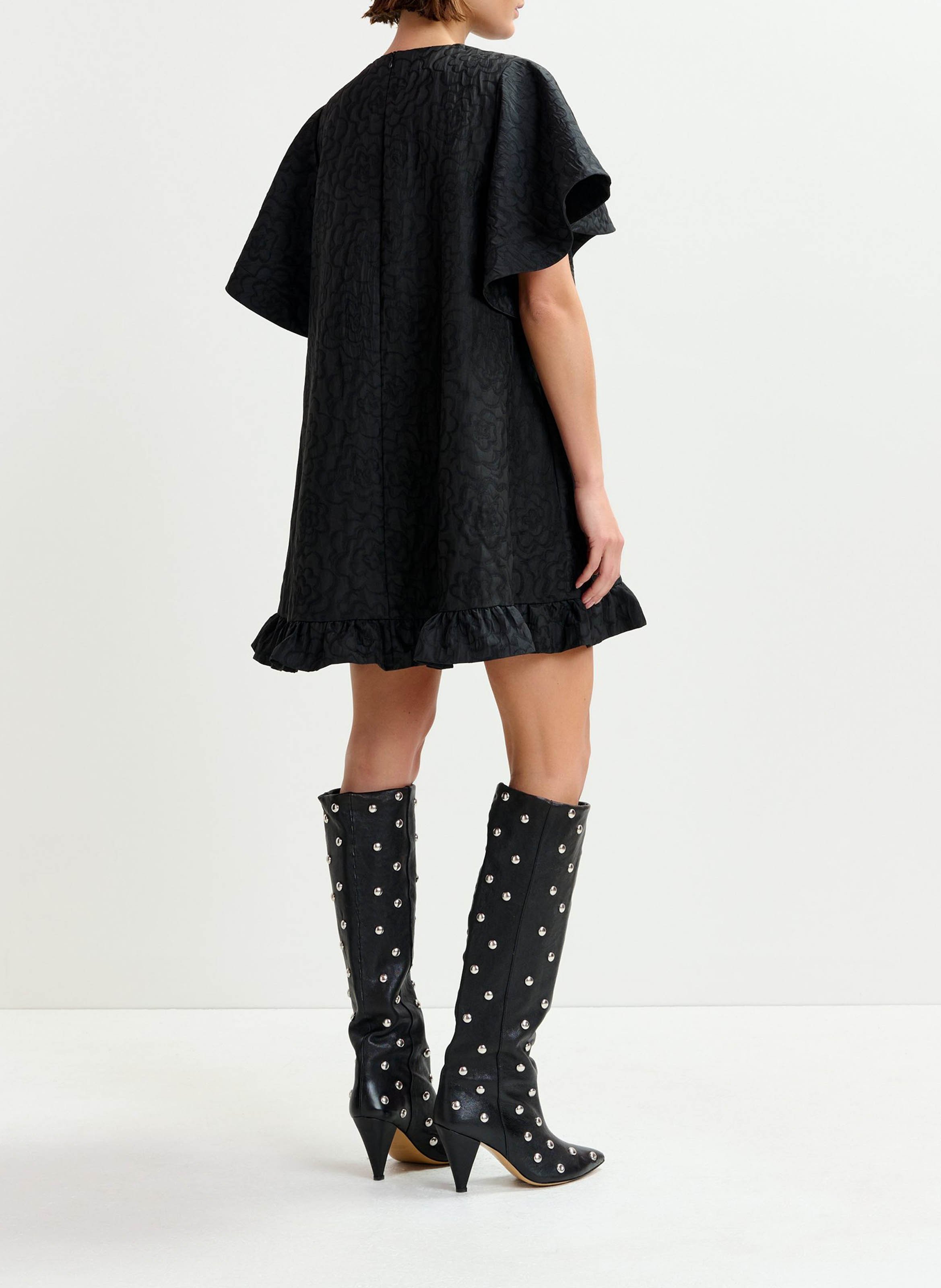 Robe courte col rond en jacquard imprimé ising ESSENTIEL ANTWERP Noir