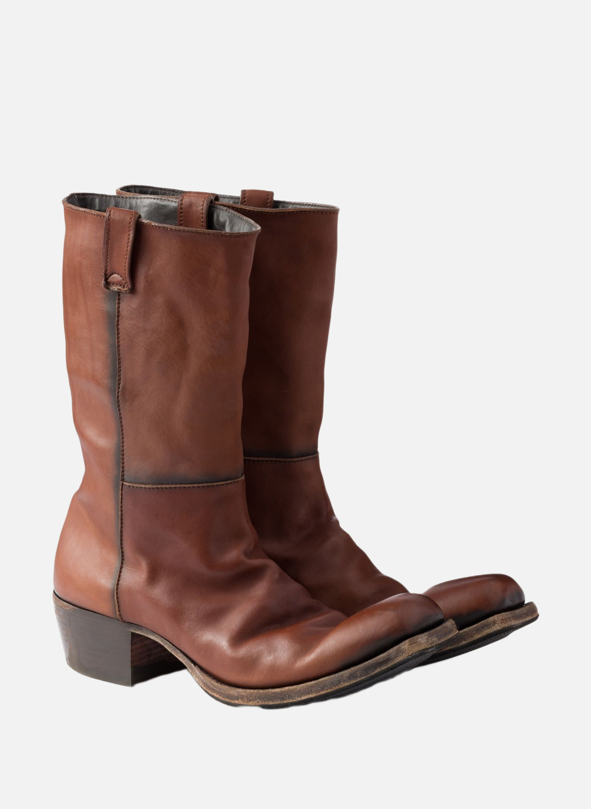 Bottes en cuir nappa antique PRADA Marron