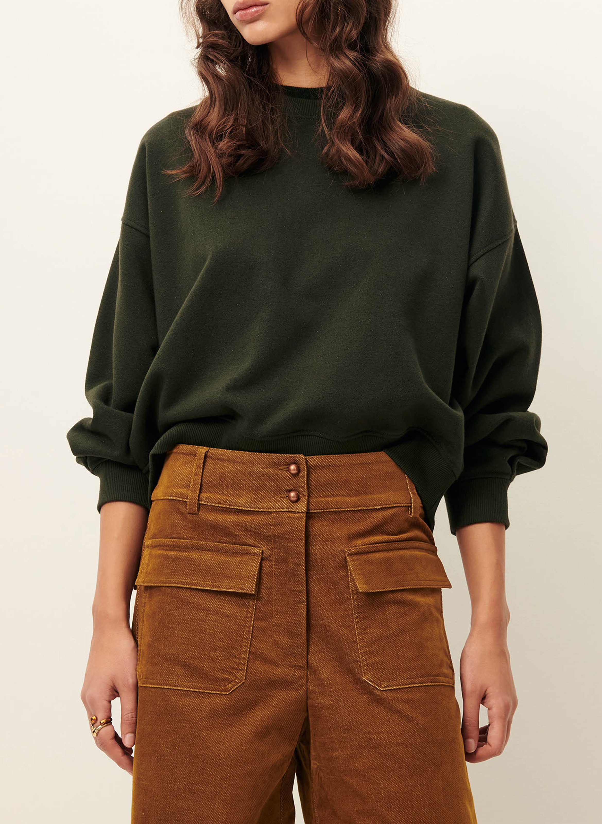 SESSUN Sweat oversize col rond en coton mélangé yuki Marron