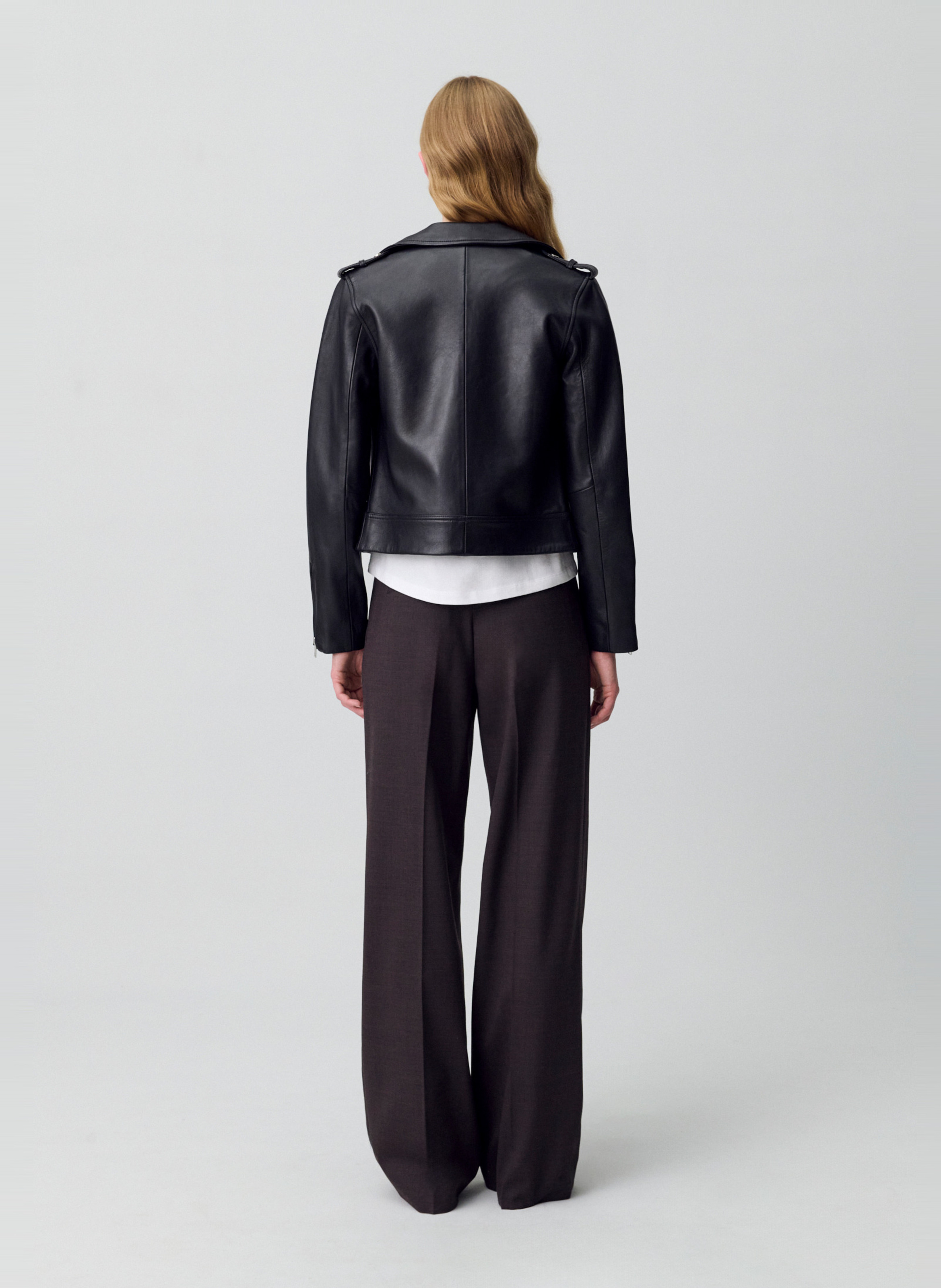 Blouson court en cuir Noir