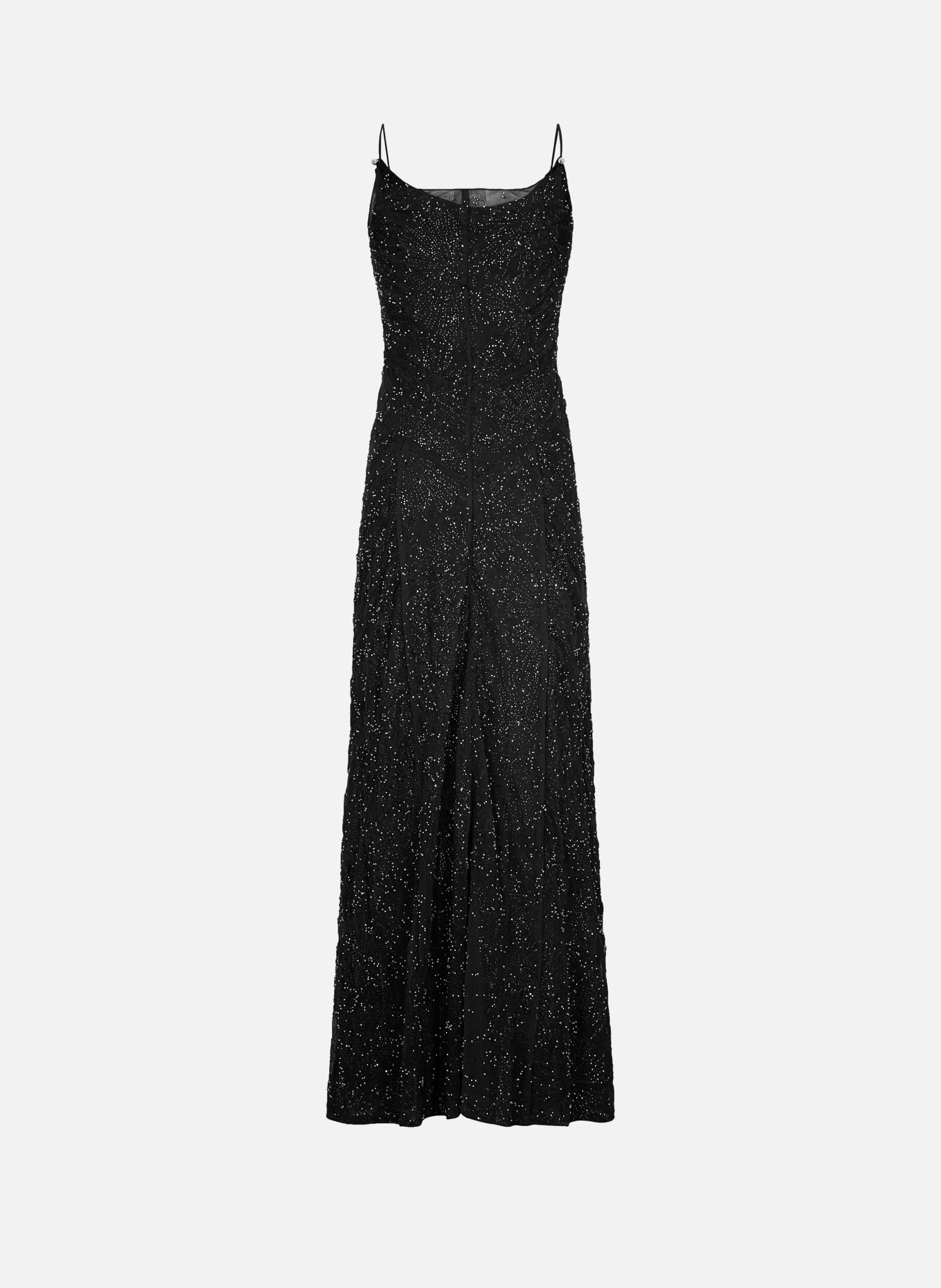 Robe bretelles en crêpe avec broderies de perles RABANNE Noir