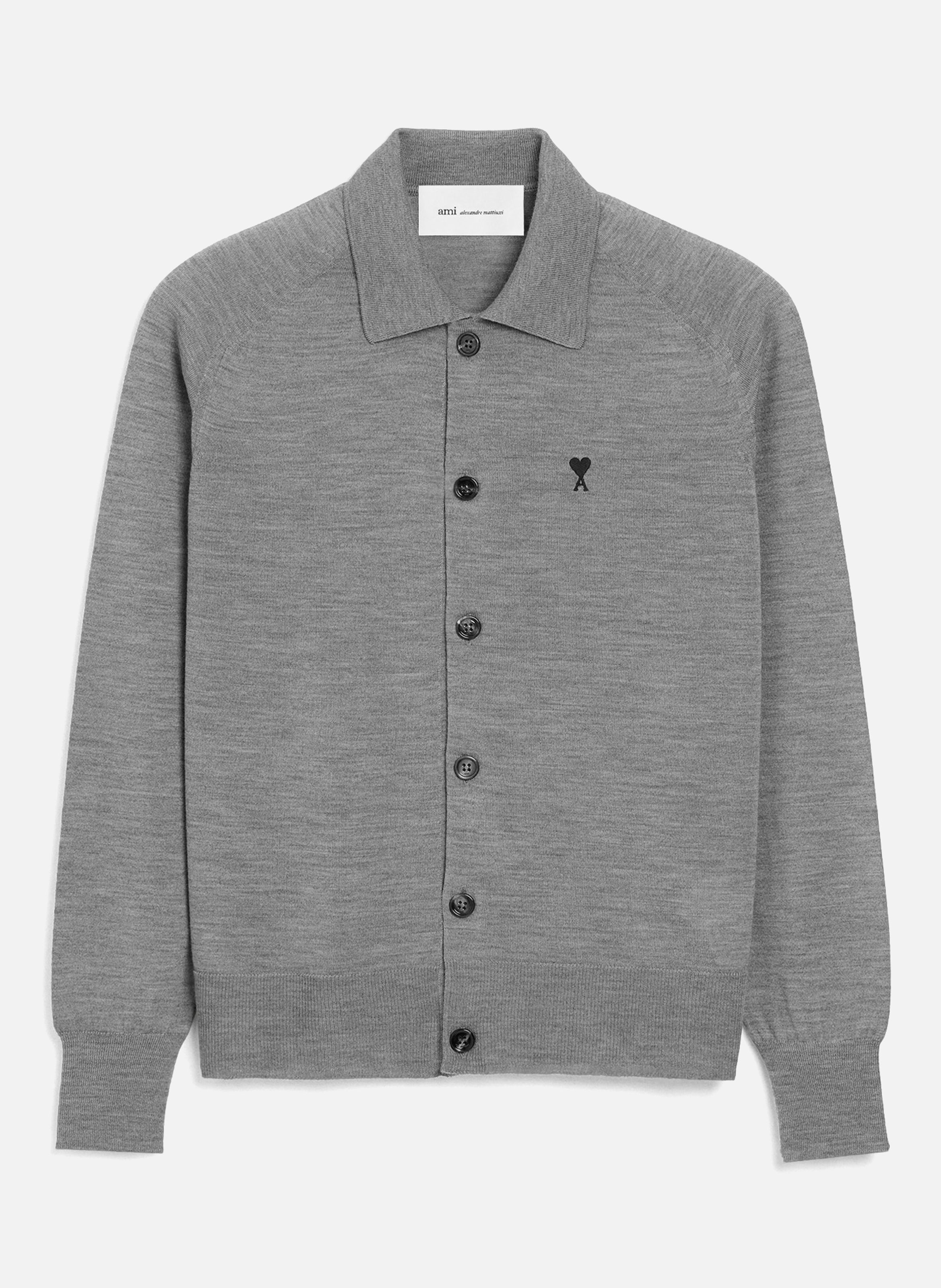 Cardigan col chemise ami de coeur en laine AMI PARIS Gris