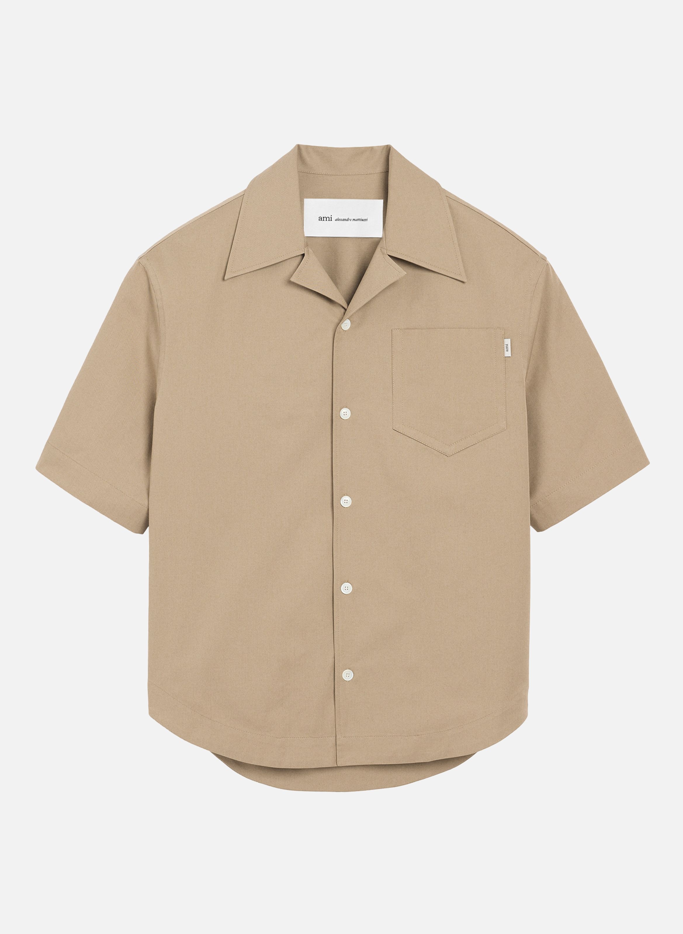 Chemise large manches courtes col requin unisexe en coton AMI PARIS Beige