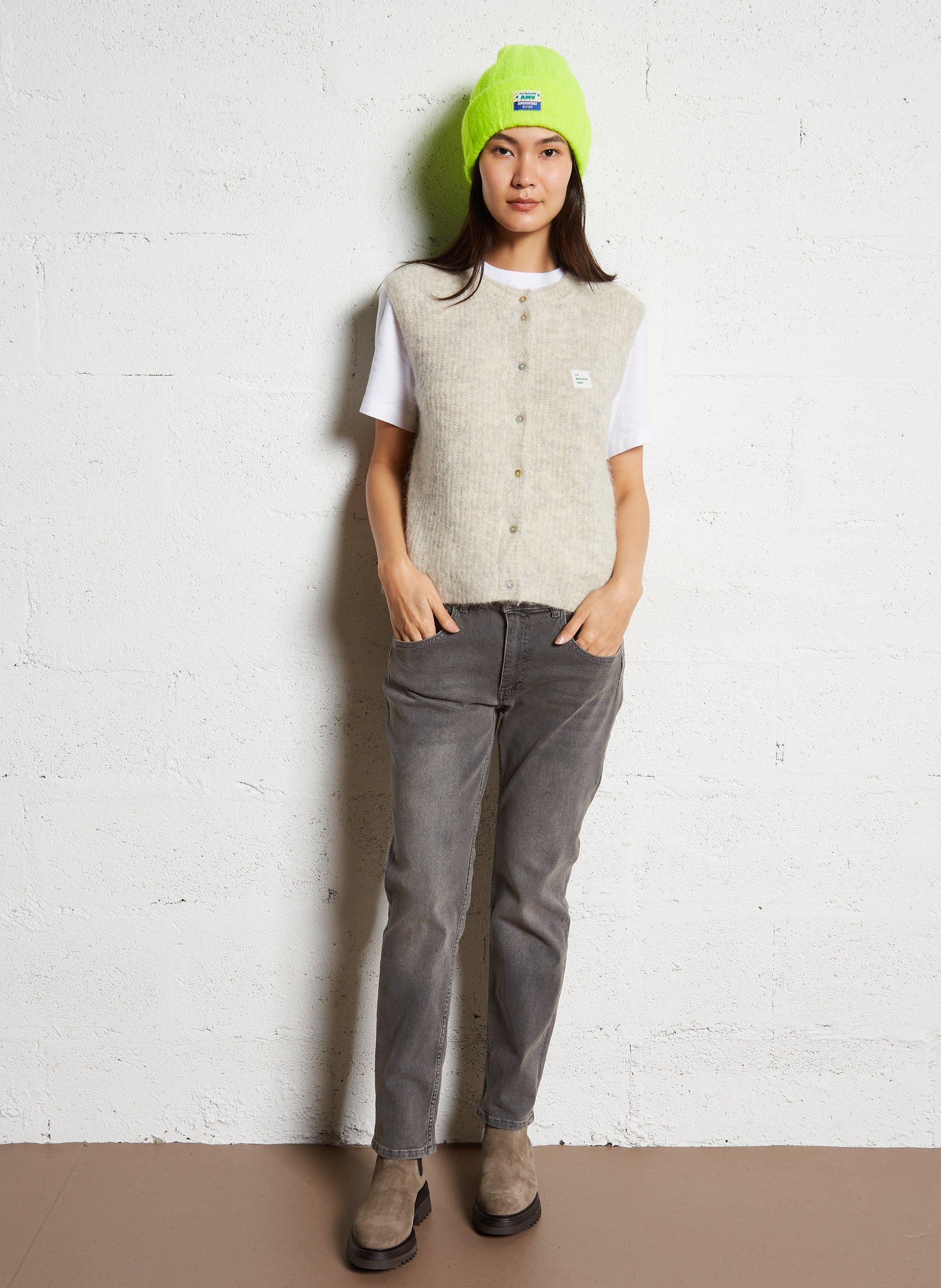 Gilet sans manches en maille duveteuse east AMERICAN VINTAGE Beige