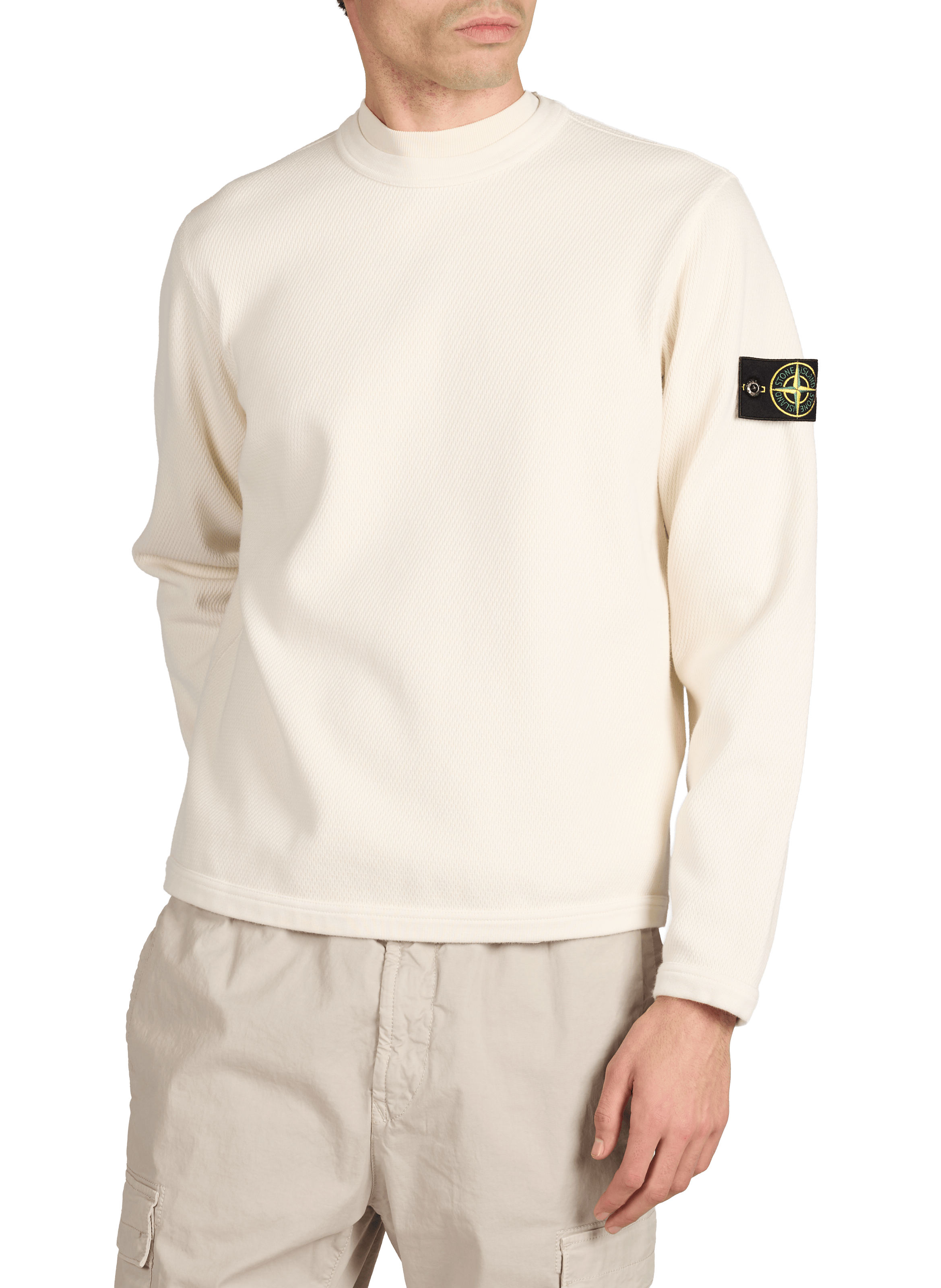 Round neck sweatshirt in piqué cotton STONE ISLAND Beige