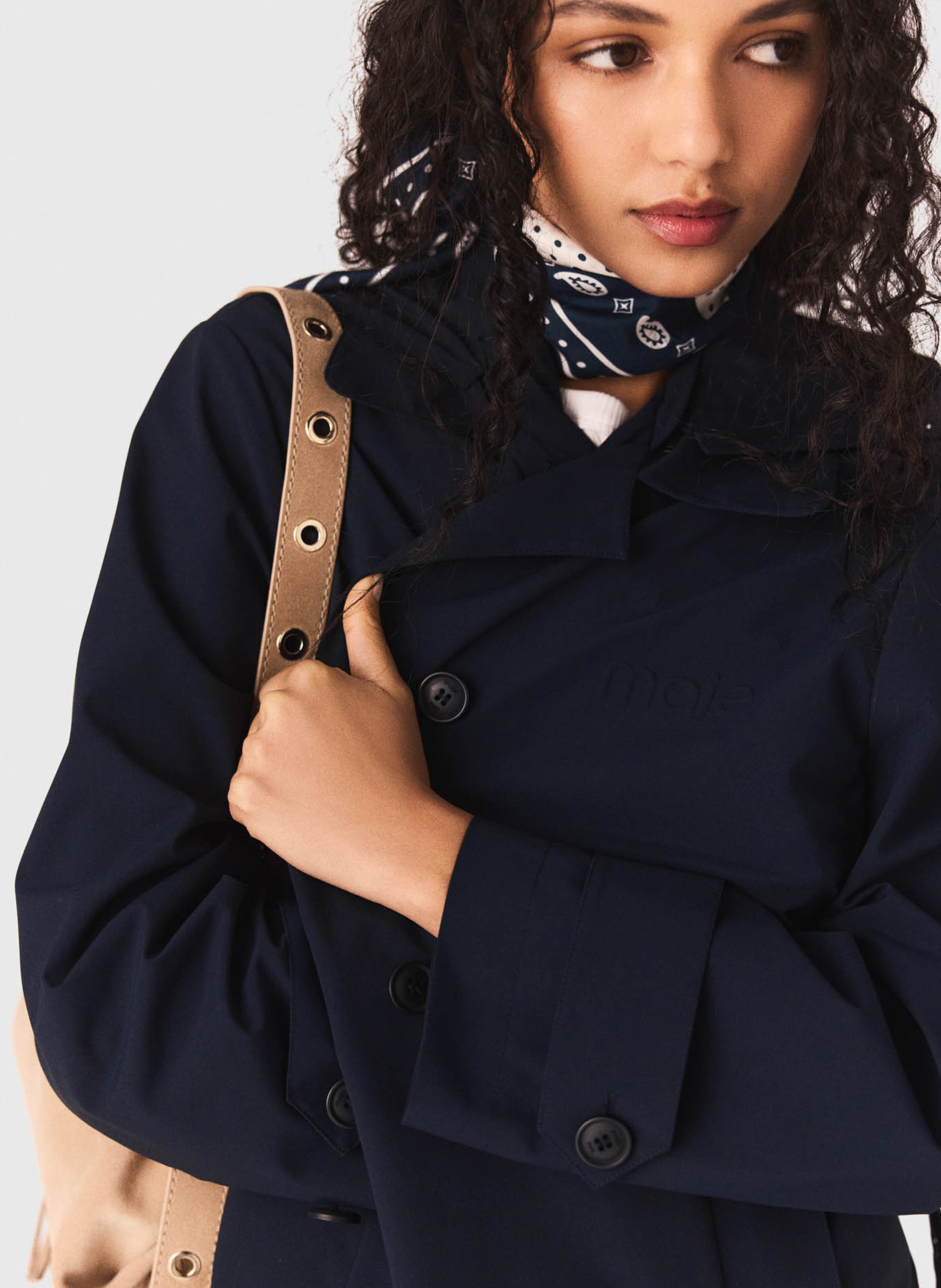 Trench à capuche ceinturé MAJE Bleu