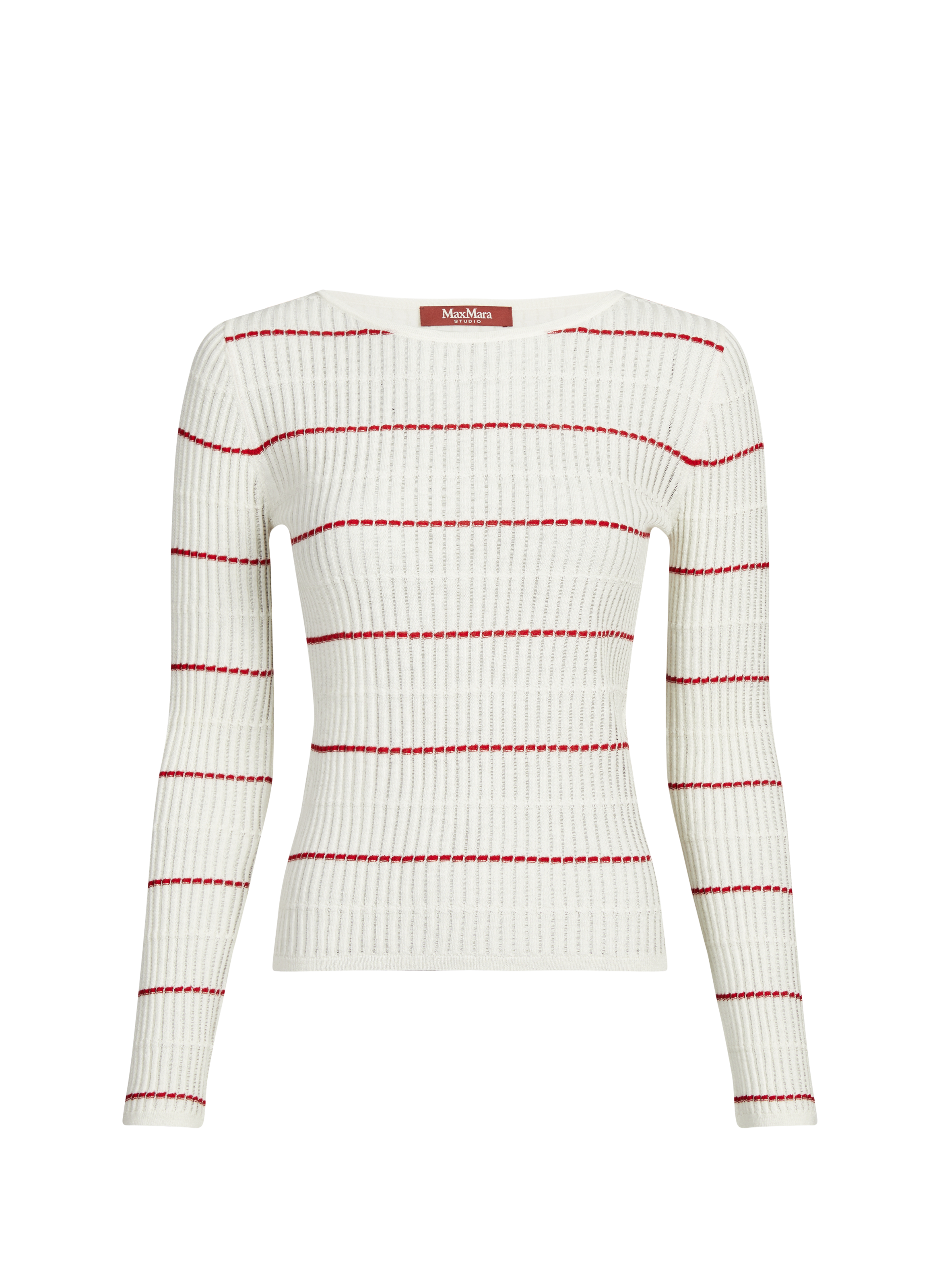 Pull maille à rayures en soie et laine vierge MAX MARA STUDIO Blanc