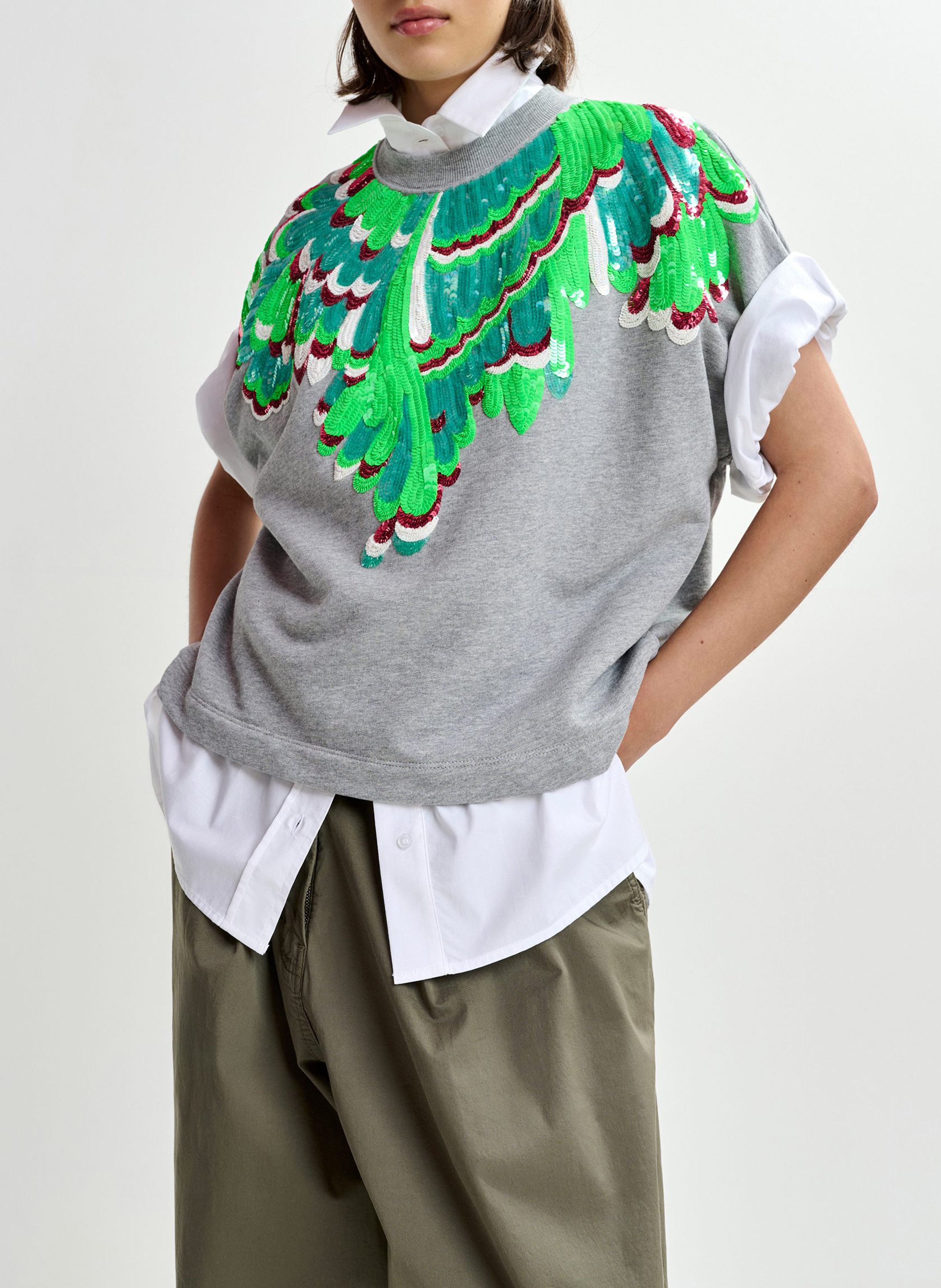 Sweat oversize col rond en coton jolies ESSENTIEL ANTWERP Gris