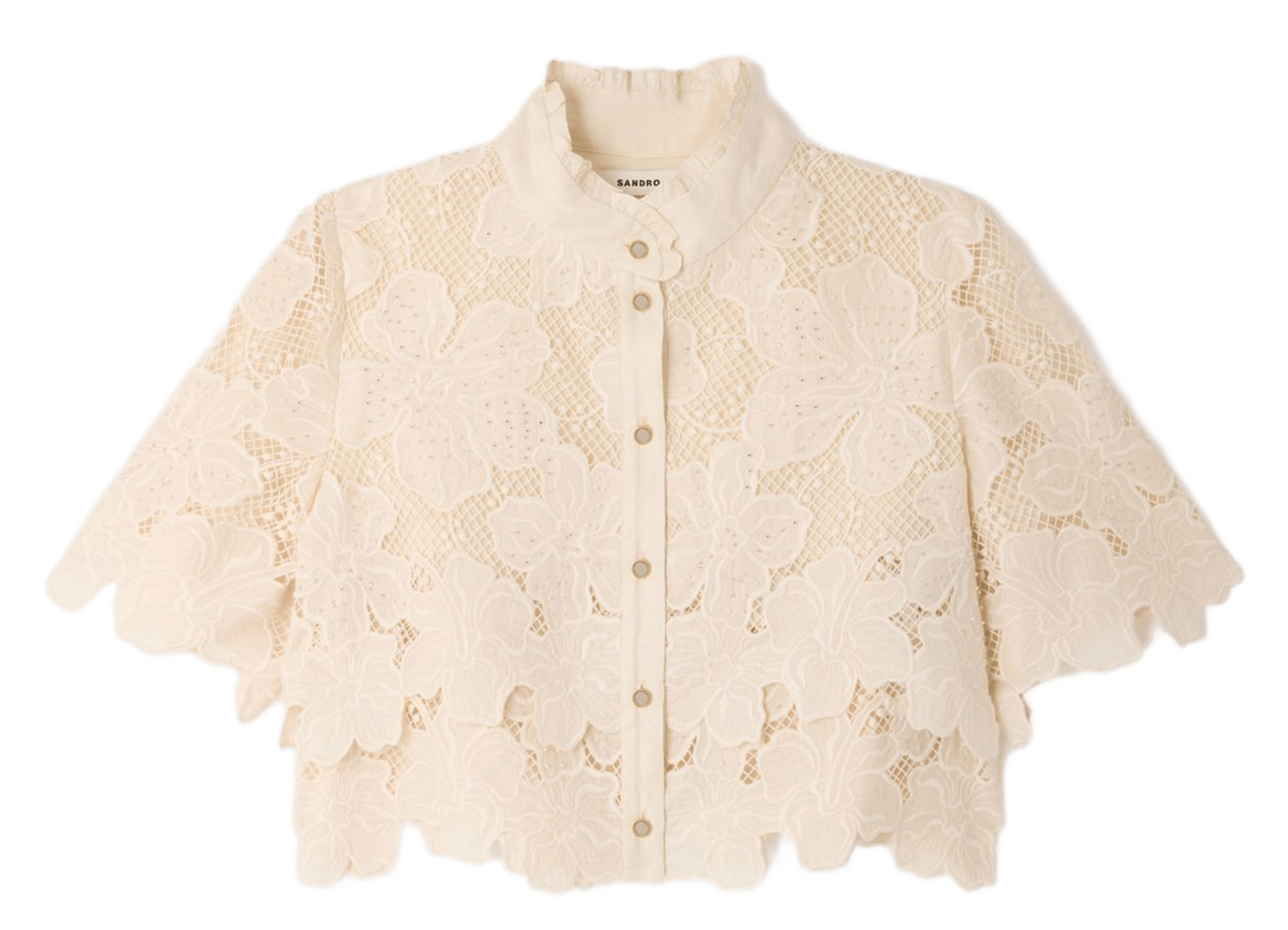 Chemise droite col classique en dentelle SANDRO Beige