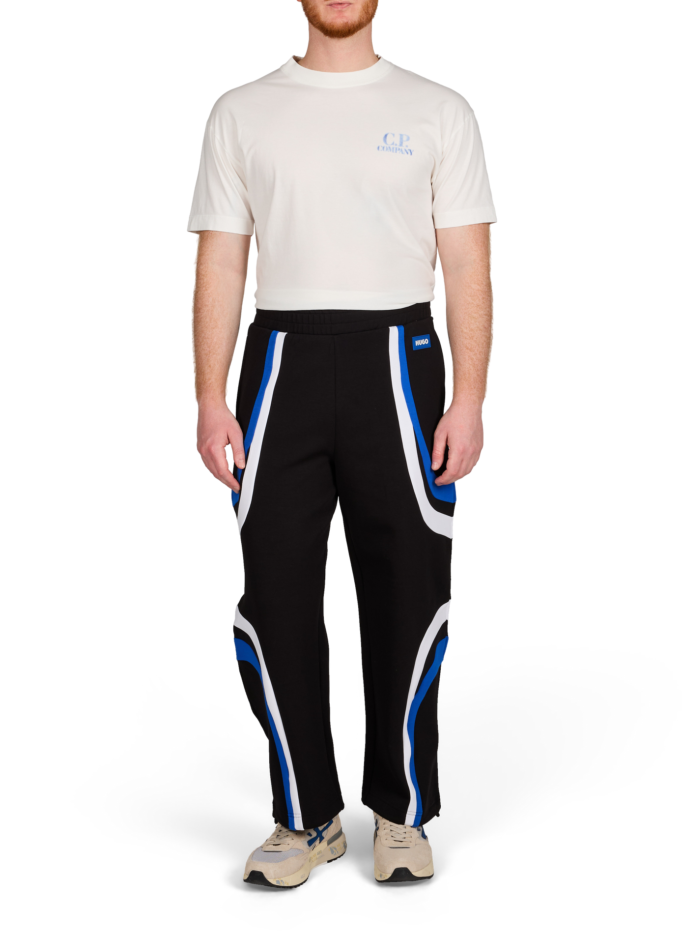 Pantalon de survêtement à bandes en coton mélangé HUGO BLUE Noir