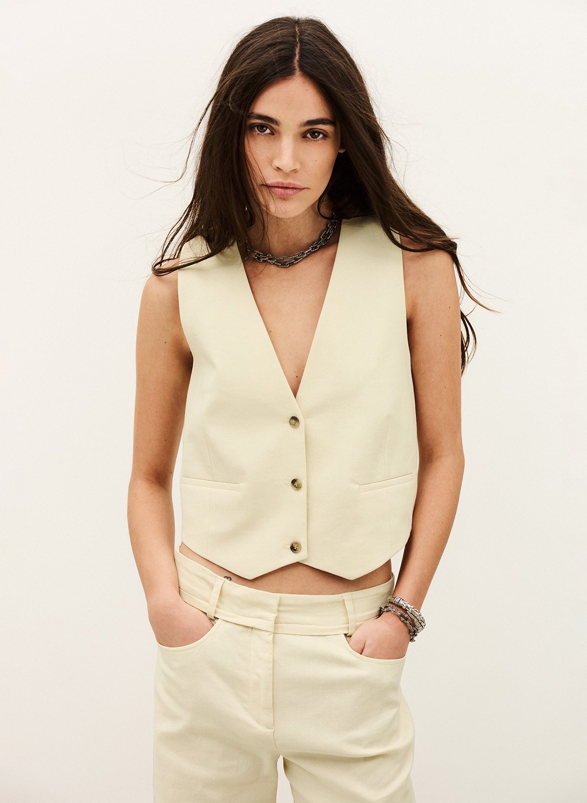 Veste col v en lin mélangé caela BA&SH Beige
