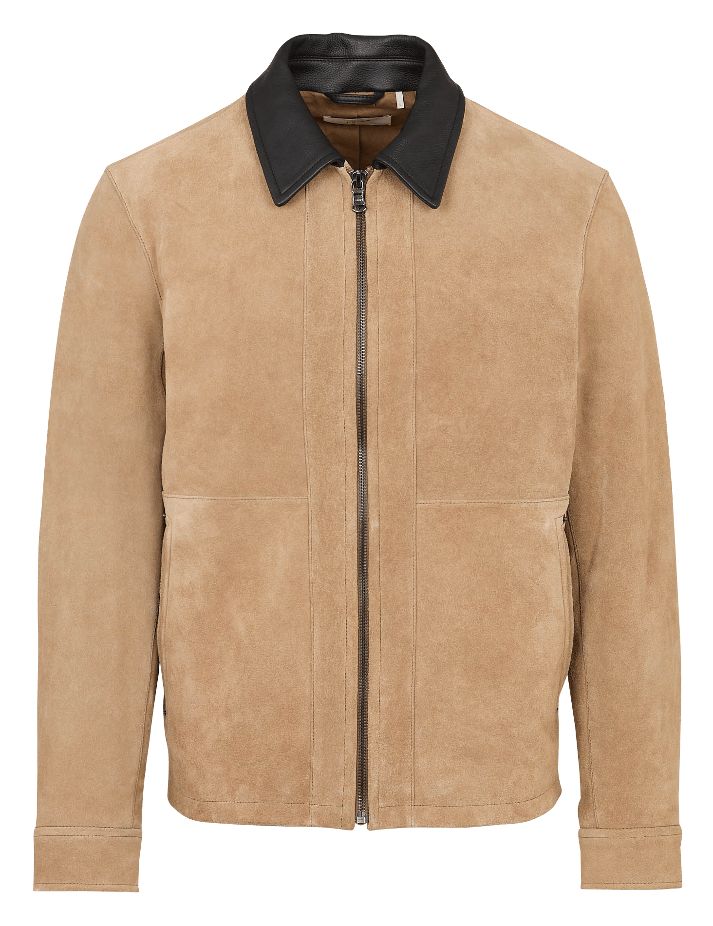 Blouson col classique en cuir velours IKKS Beige