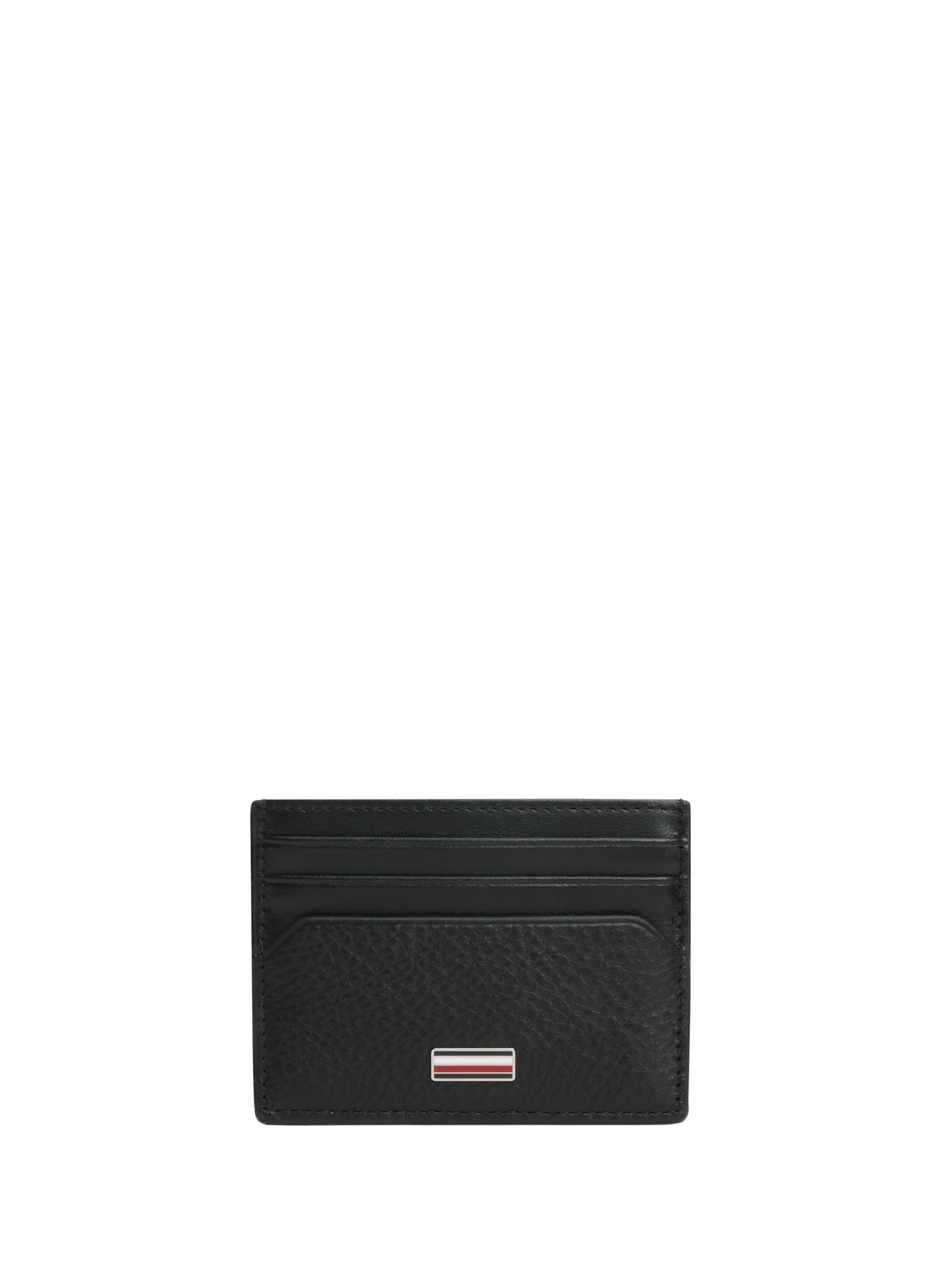Textured leather card holder with metallic logo TOMMY HILFIGER Black