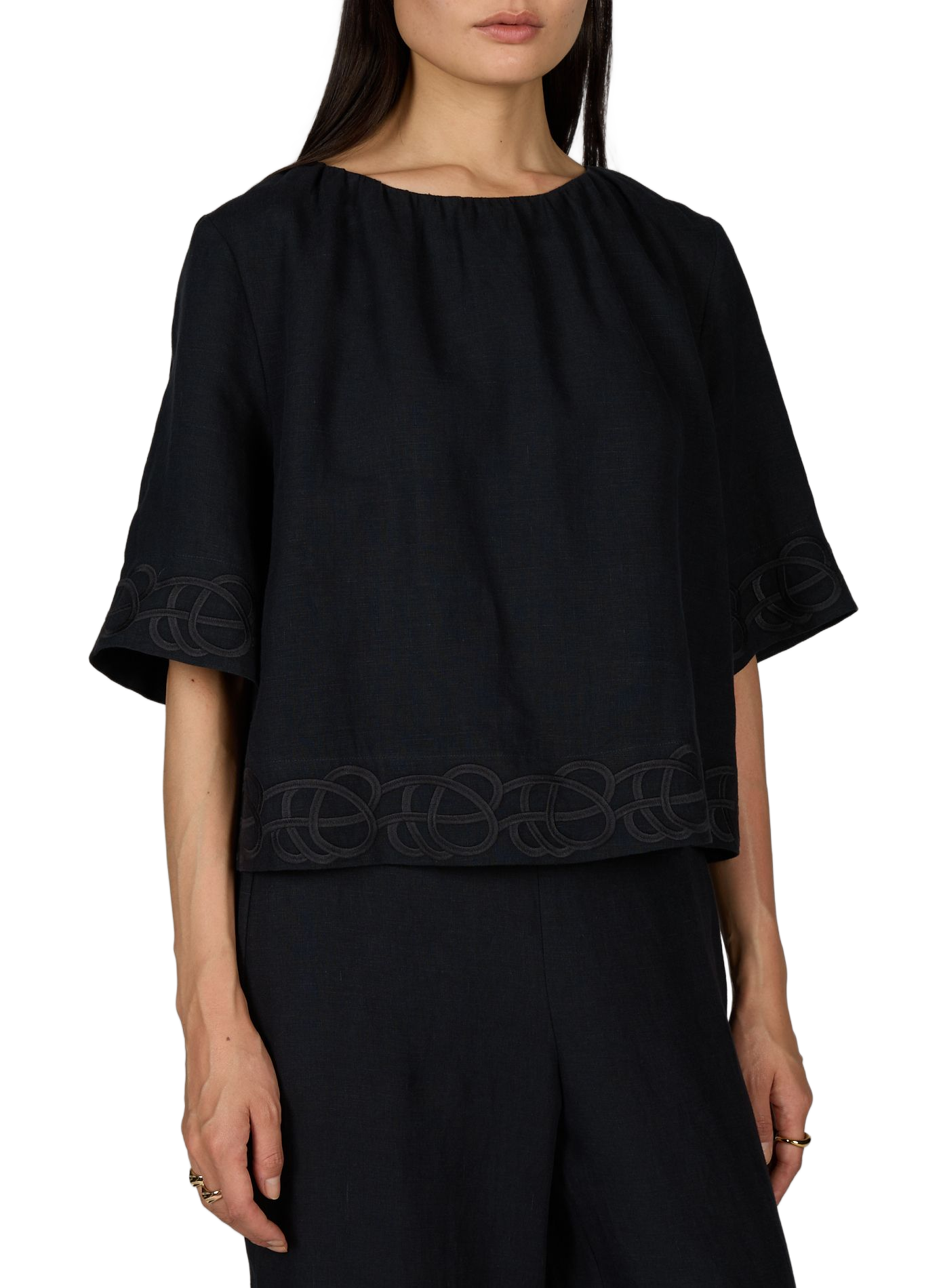 Open back blouse with embroidered details in linen BY MALENE BIRGER Black
