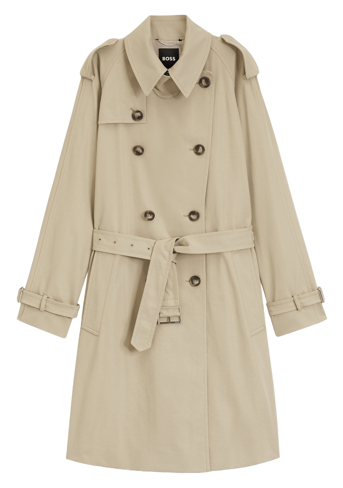 Trench mi-long ceinturé uni BOSS Beige