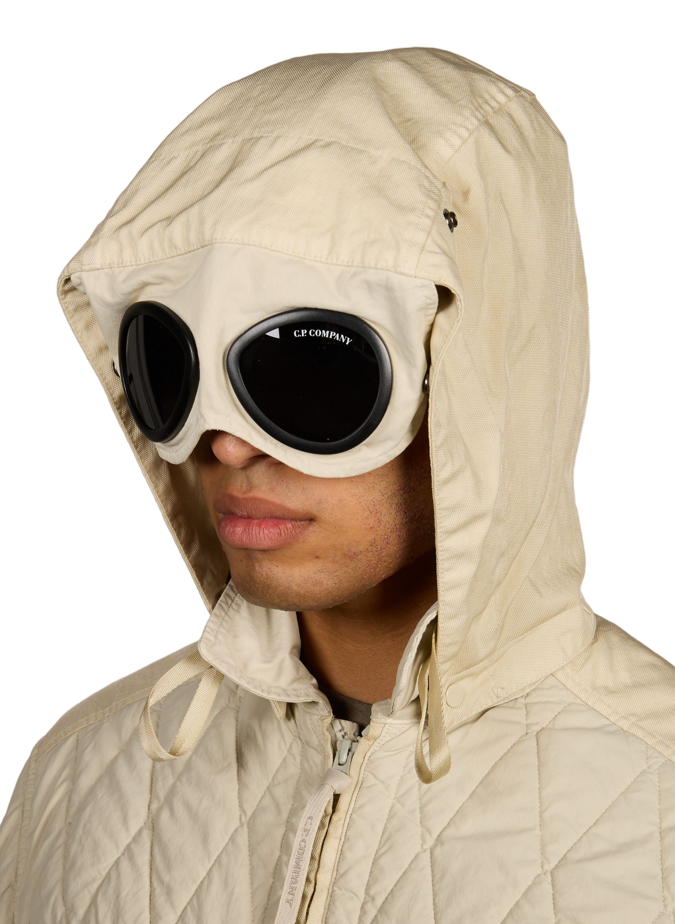 Blouson matelassé à capuche avec lunettes intégrées CP COMPANY Beige