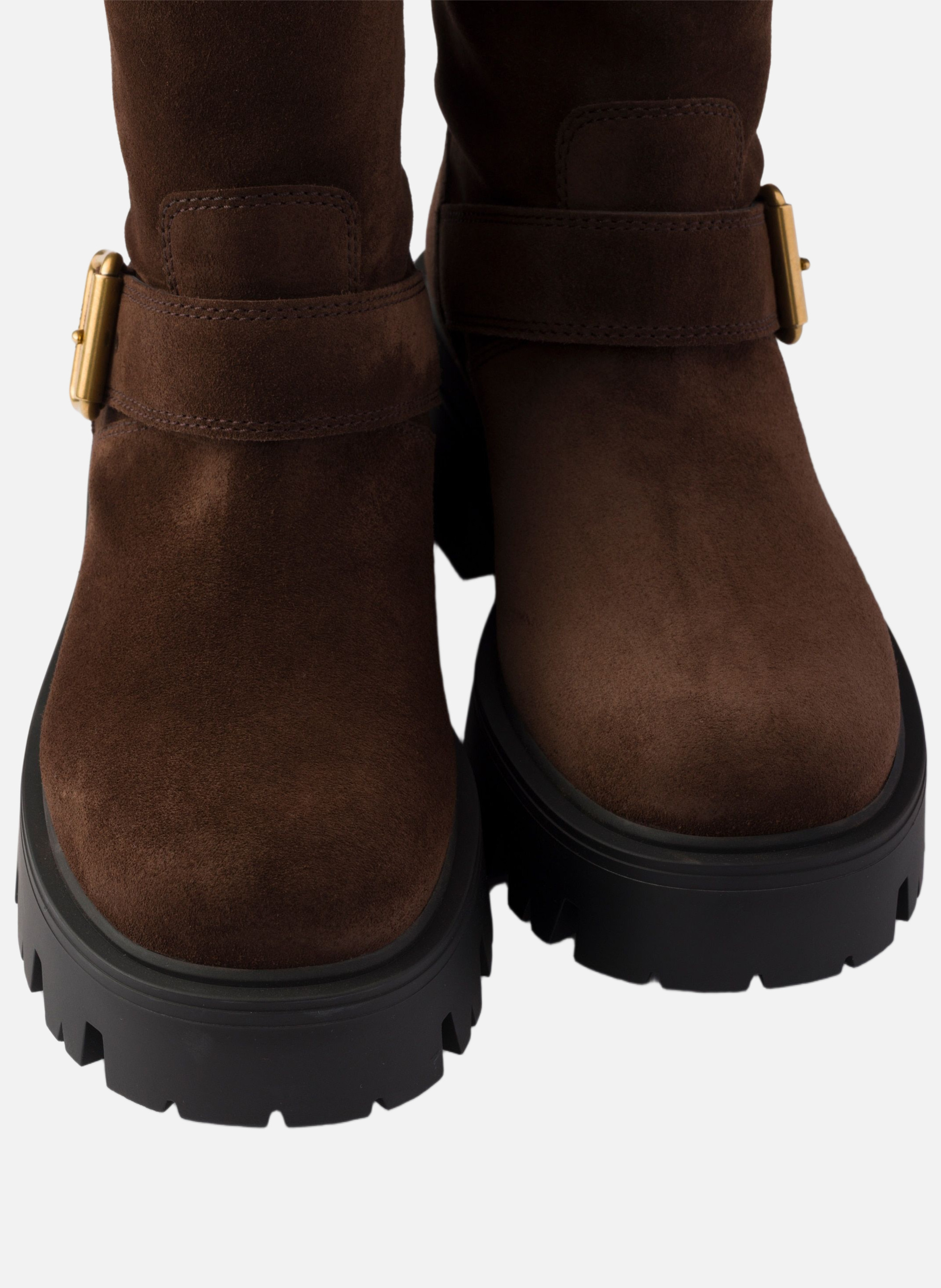 Bottes en veau velours PRADA Marron