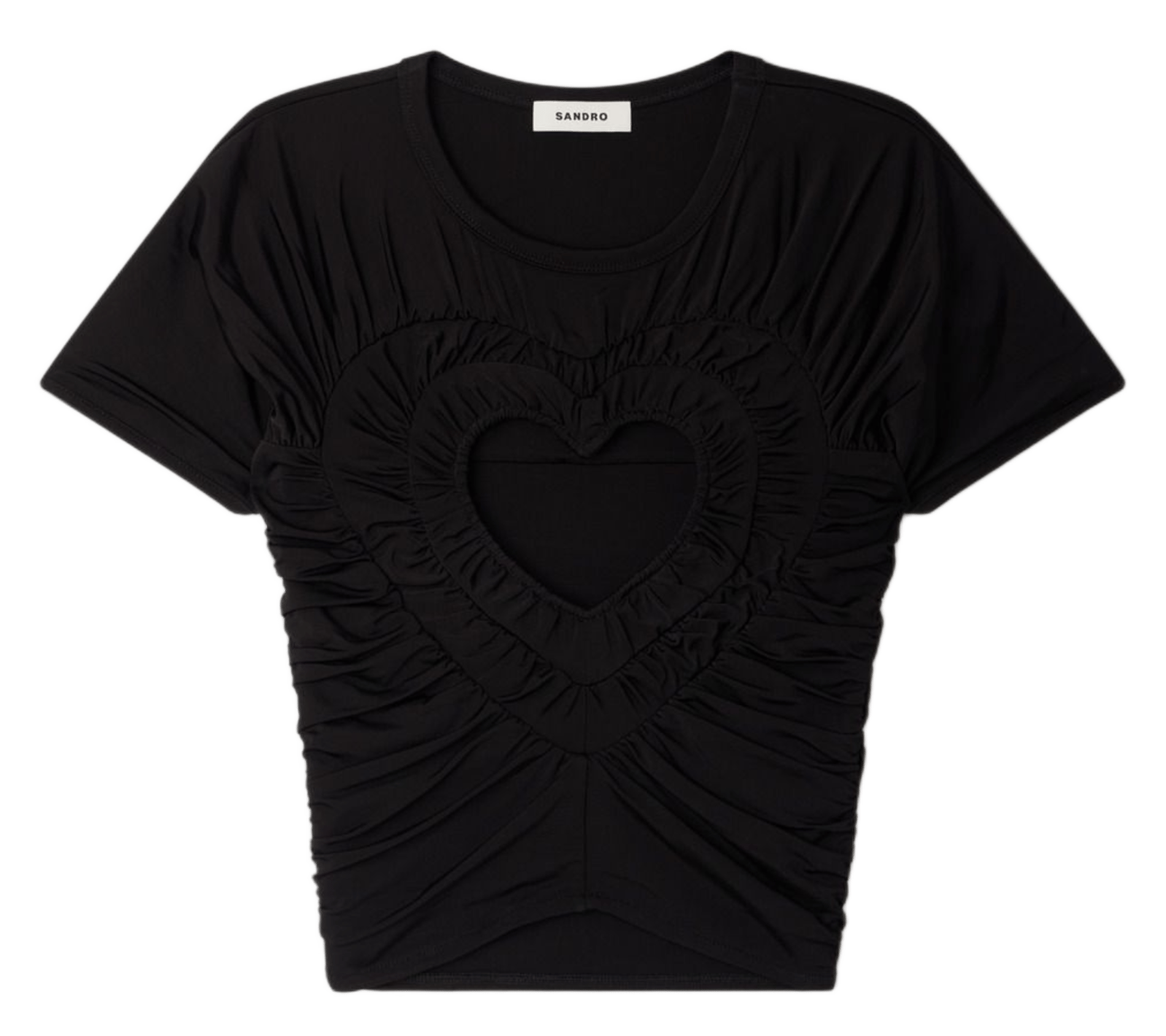 T-shirt court froncé coeur SANDRO Noir