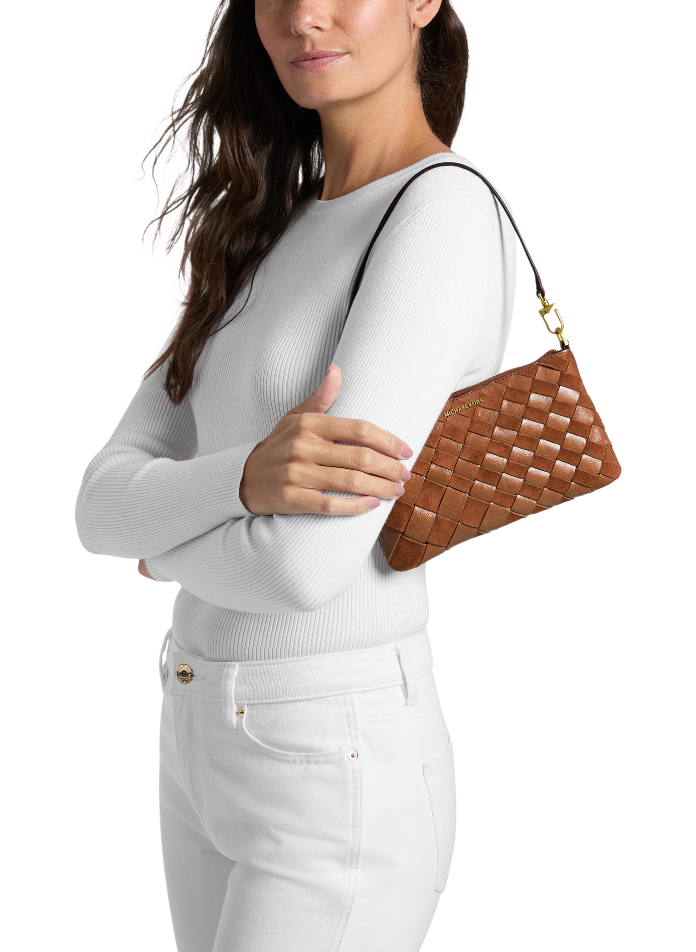 Clutch mit Riemen aus geflochtenem Leder MICHAEL KORS Braun