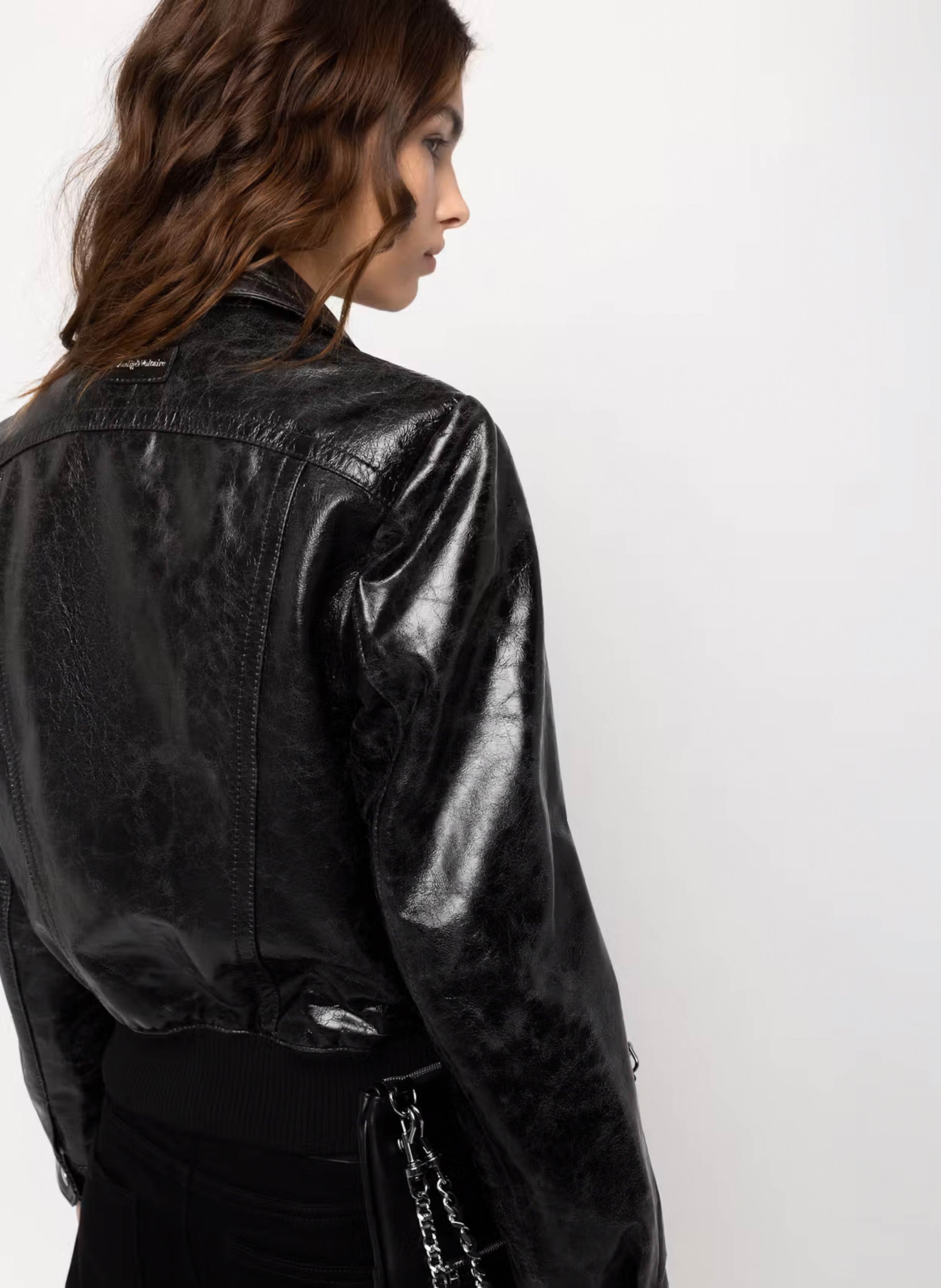 Blouson droit zippé en cuir veramy ZADIG&VOLTAIRE Noir