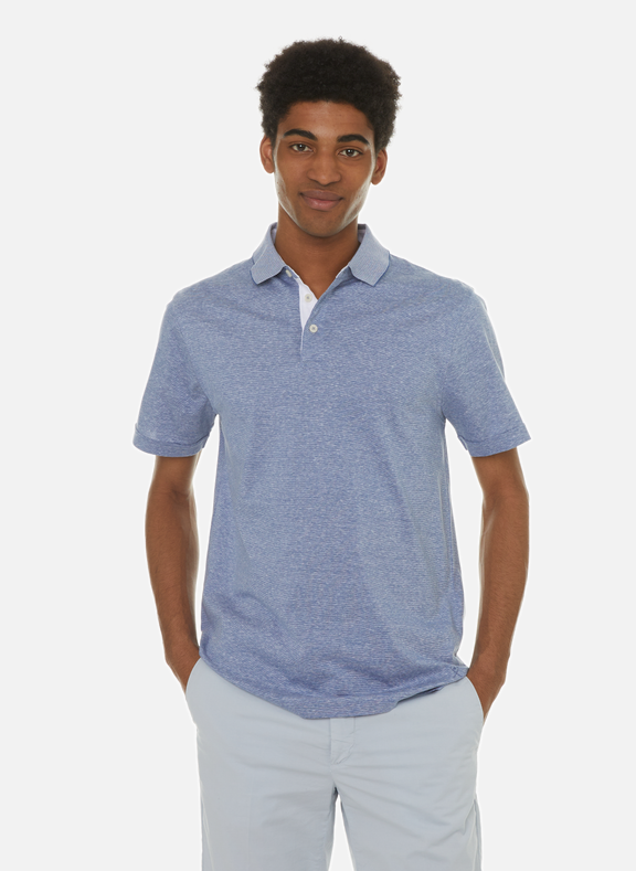 HACKETT Plain cotton and linen polo shirt Blue